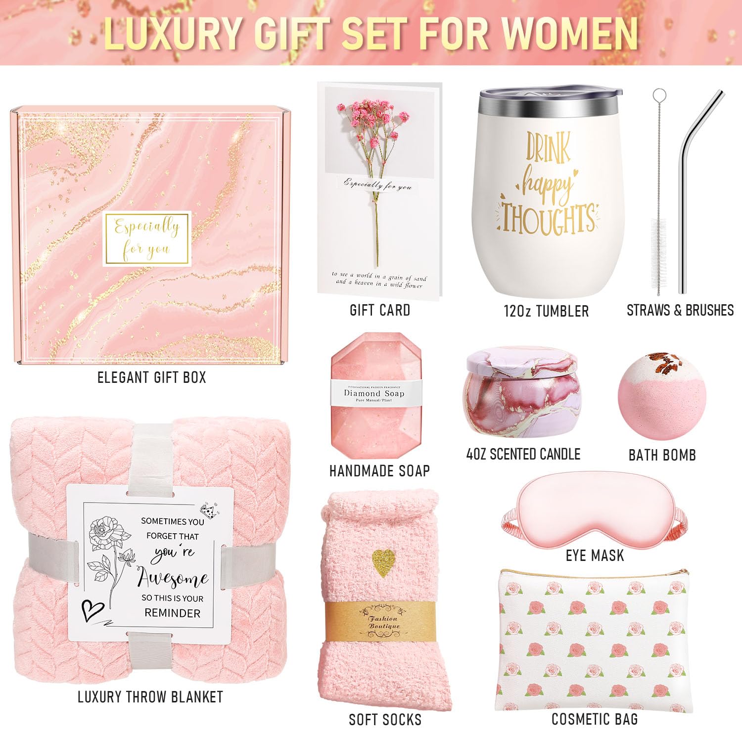Mothers Day Birthday Gifts for Women Mom Grandma Wife Daughter Gift Basket, Birthday Gifts for Women Mom Wife Best Friend Sister Her, Relaxing Self Care Package Get Well Spa Gift Baskets for Woman
