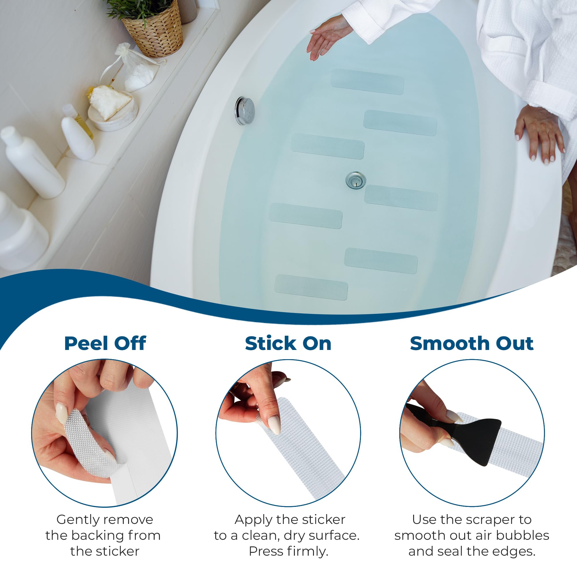 Homergy Anti Slip Shower Stickers 24 PCS, Invisible Non-Slip Shower Strips for Adults, Premium Adhesive Bath Tub Stickers (Clear)