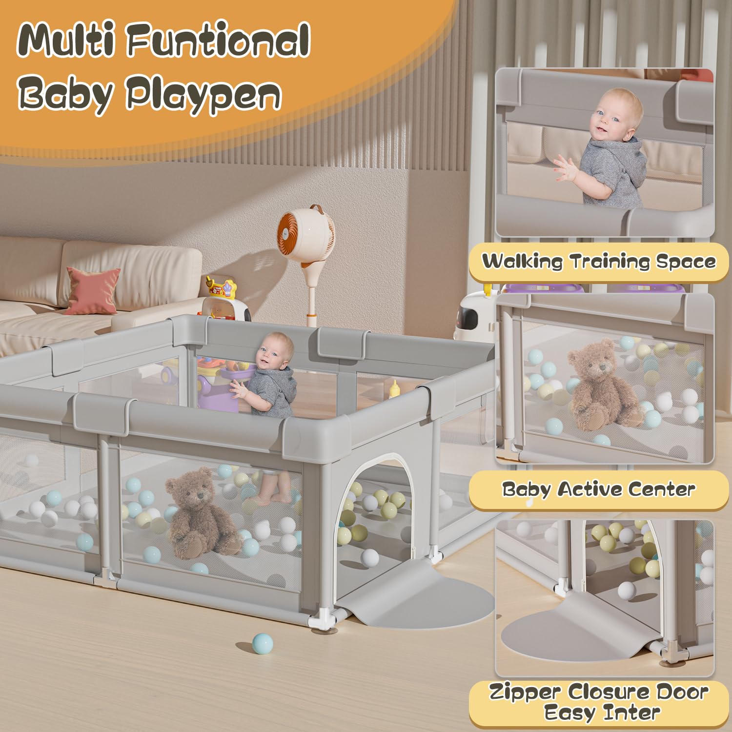 Hiaksedt Baby Playpen 50x50 Inch, Play Pens for Babies and Toddlers Baby Fence Baby Play Yards for Indoor & Outdoor with Breathable Mesh Anti-Fall Playpen