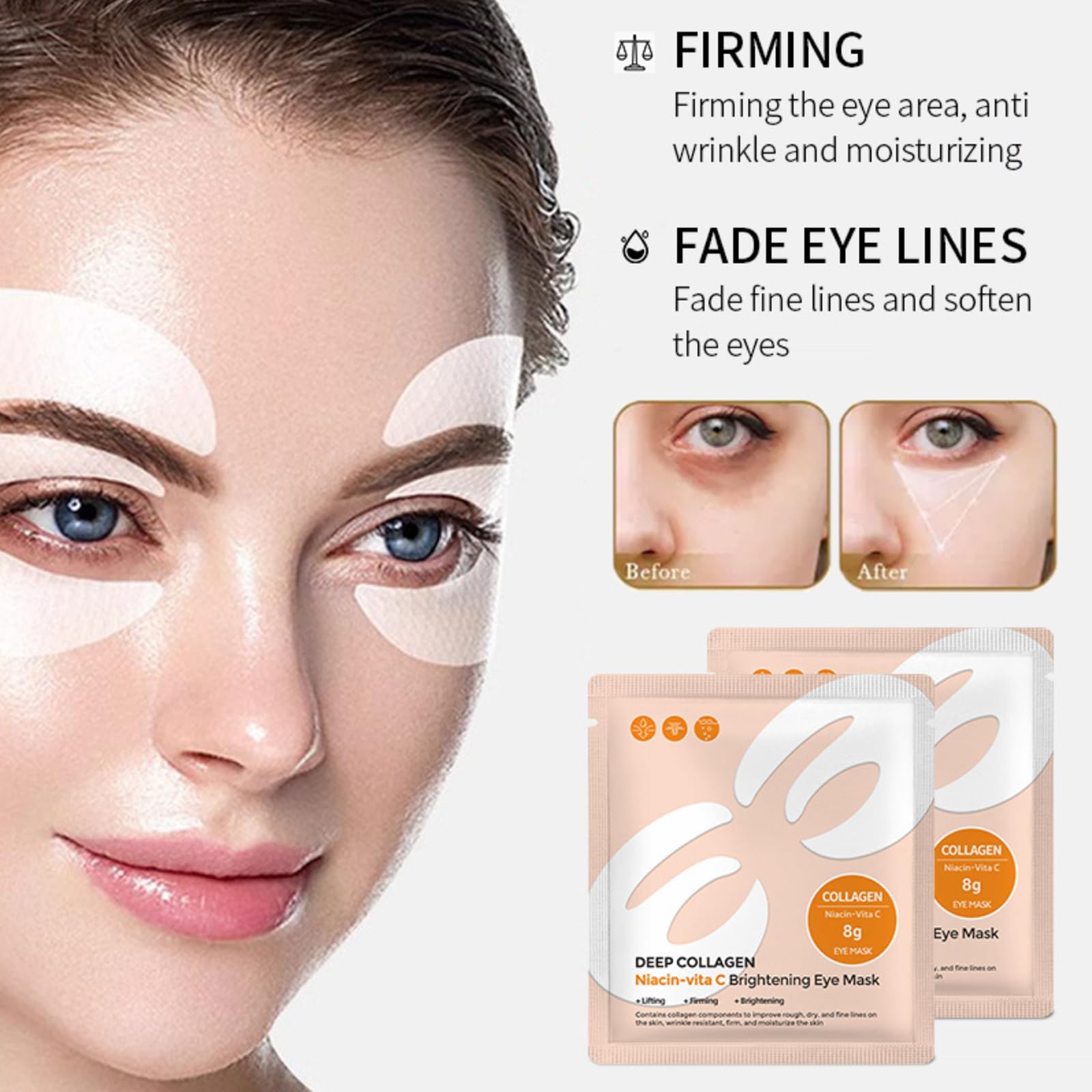 ONMYLOVIN 5 Pairs Deep Collagen Eye Patches Mask, E Shape Korean Eye Mask for Dark Circles, Anti-Aging, Firming, Hydrating Eye Gels Patcheswith Deep Collagen Skin Care