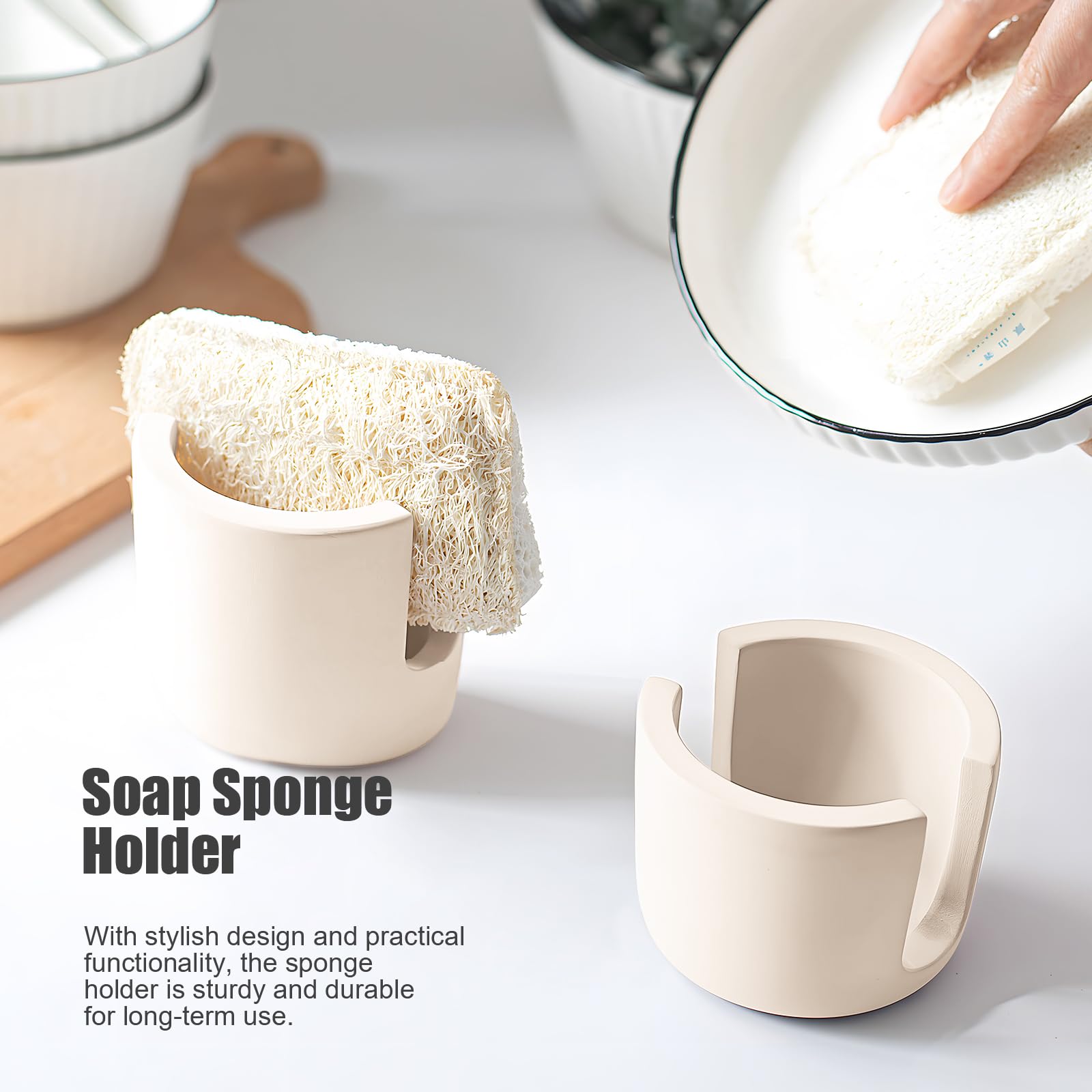 Slow Slog Sponge Holder, Dish Sponge Holder Caddy, Diatomite Sponge Holder, Quick Dry Kitchen Sink Organizer, Stone Sponge Holder for Kitchen Sink, Beige