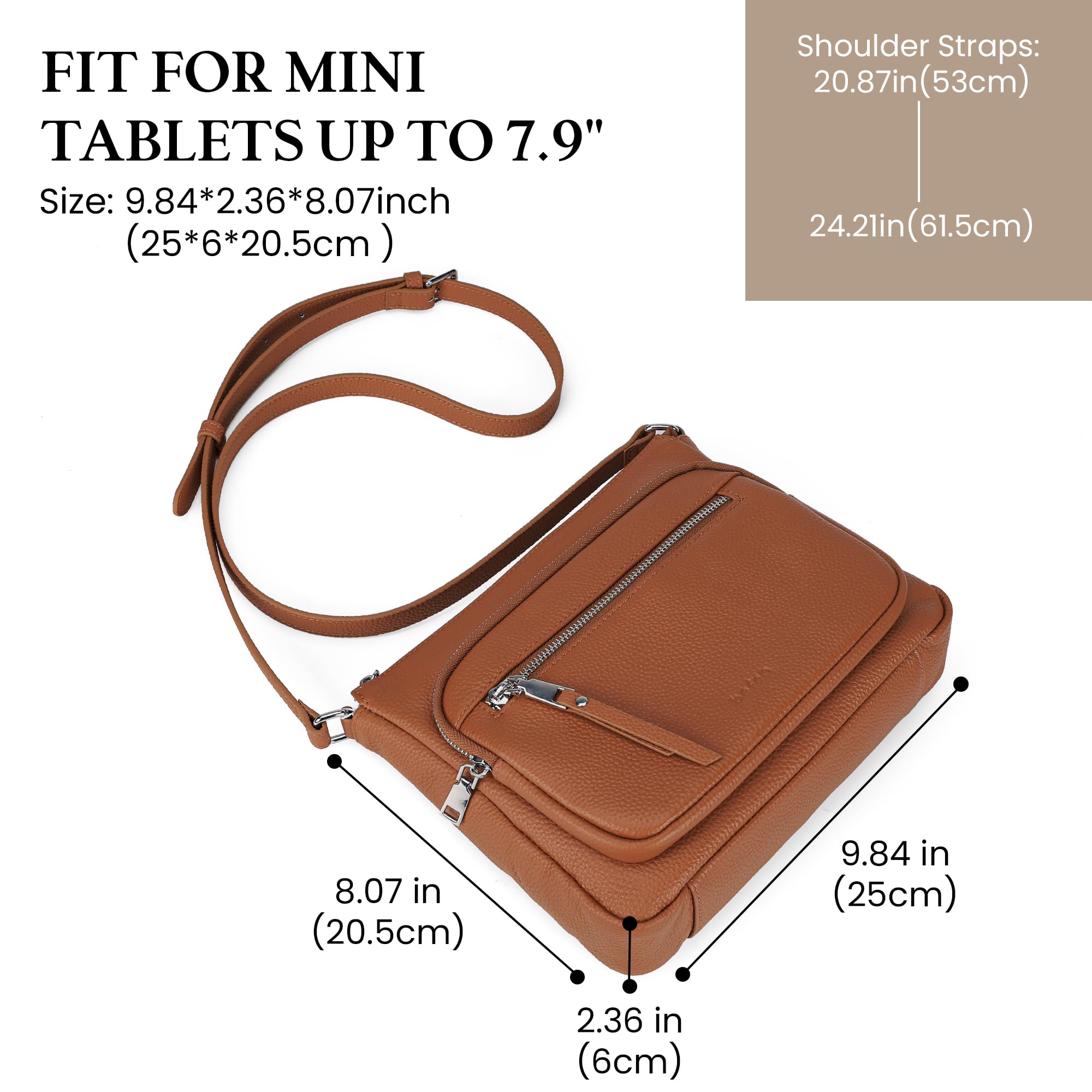 befen Genuine Leather Crossbody Bags for Women, RFID Blocking Leather Purse with Built in Wallet, Womens Handbag Shoulder Bag with Multi Zipper Pockets, Brown