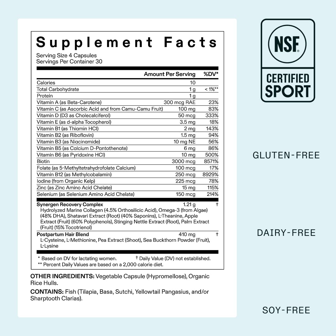 Nutrafol Postpartum Hair Growth Supplements, Clinically Tested for Visibly Thicker Hair and Less Shedding, Breastfeeding-Friendly - 2 Month Supply, 2 Refill Pouches