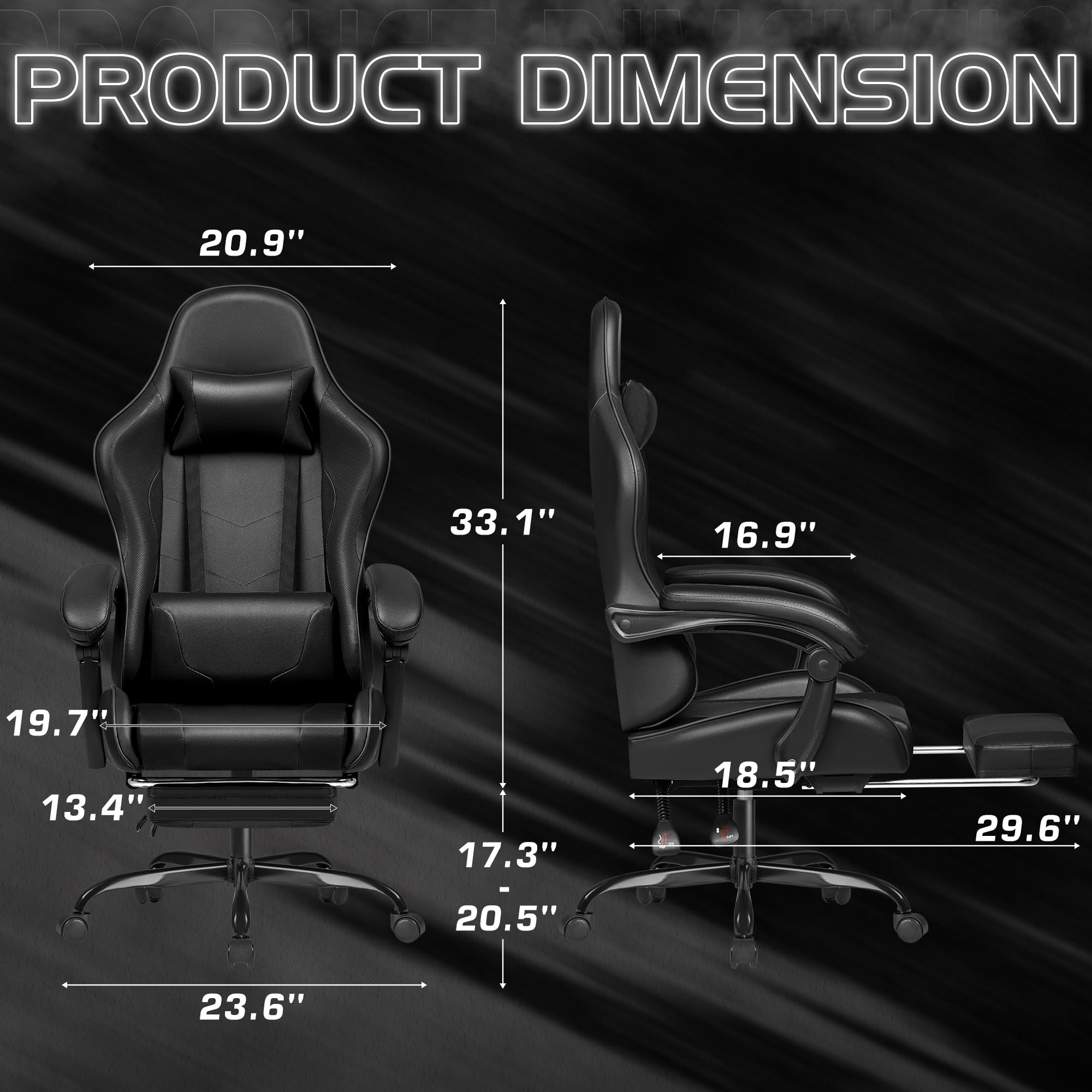 Homall Gaming Chair, Video Game Chair with Footrest and Massage Lumbar Support, Ergonomic Computer Chair Height Adjustable with Swivel Seat and Headrest (Black)