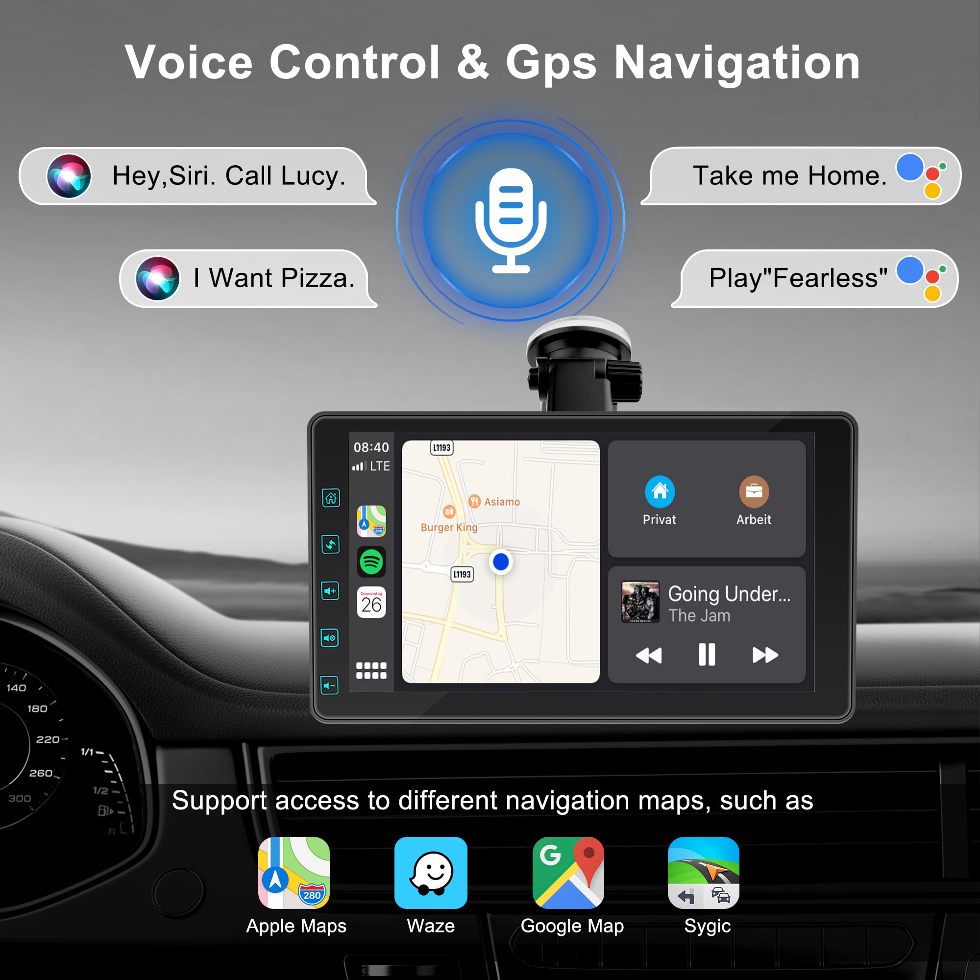 Thebestsvox 7" Wireless Car Stereo with Apple Carplay & 1080P Reverse Camera,Portable Touch Screen Car Play GPS Navigation for Car,Car Audio Receivers with Mirror Link, Android Auto,Bluetooth,FM, Siri