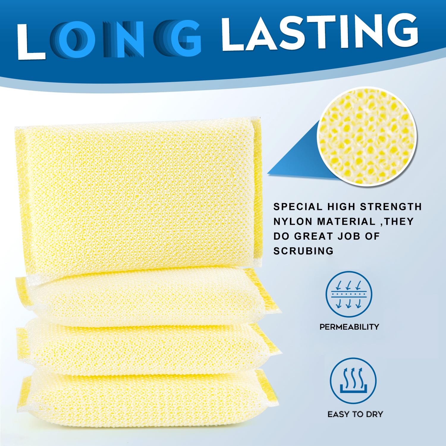 All-Purpose Non Scratch Sponges,Sponges Kitchen for Washing and Cleaning Dishes, Non-Stick Cookware,Premium Scrub and Scrubbers,Cleaning of Kitchen, Bathroom,and Household,12Pad