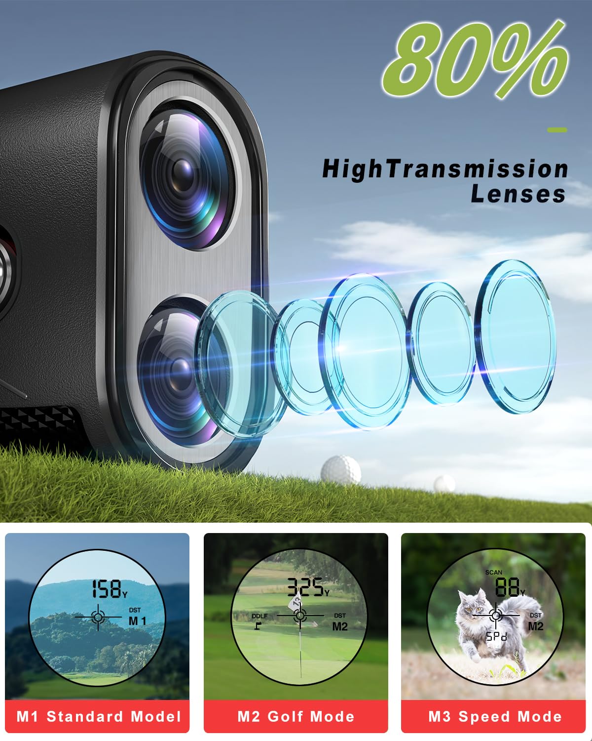 Range Finder Golf Rangefinder with Slope, Laser Range finder with Flag Pole Lock Vibration, 1200 Yards, 7X Magnification for Golf/Hunting, Rechargeable rangefinder with Magnet Mount - Ideal for Golfer