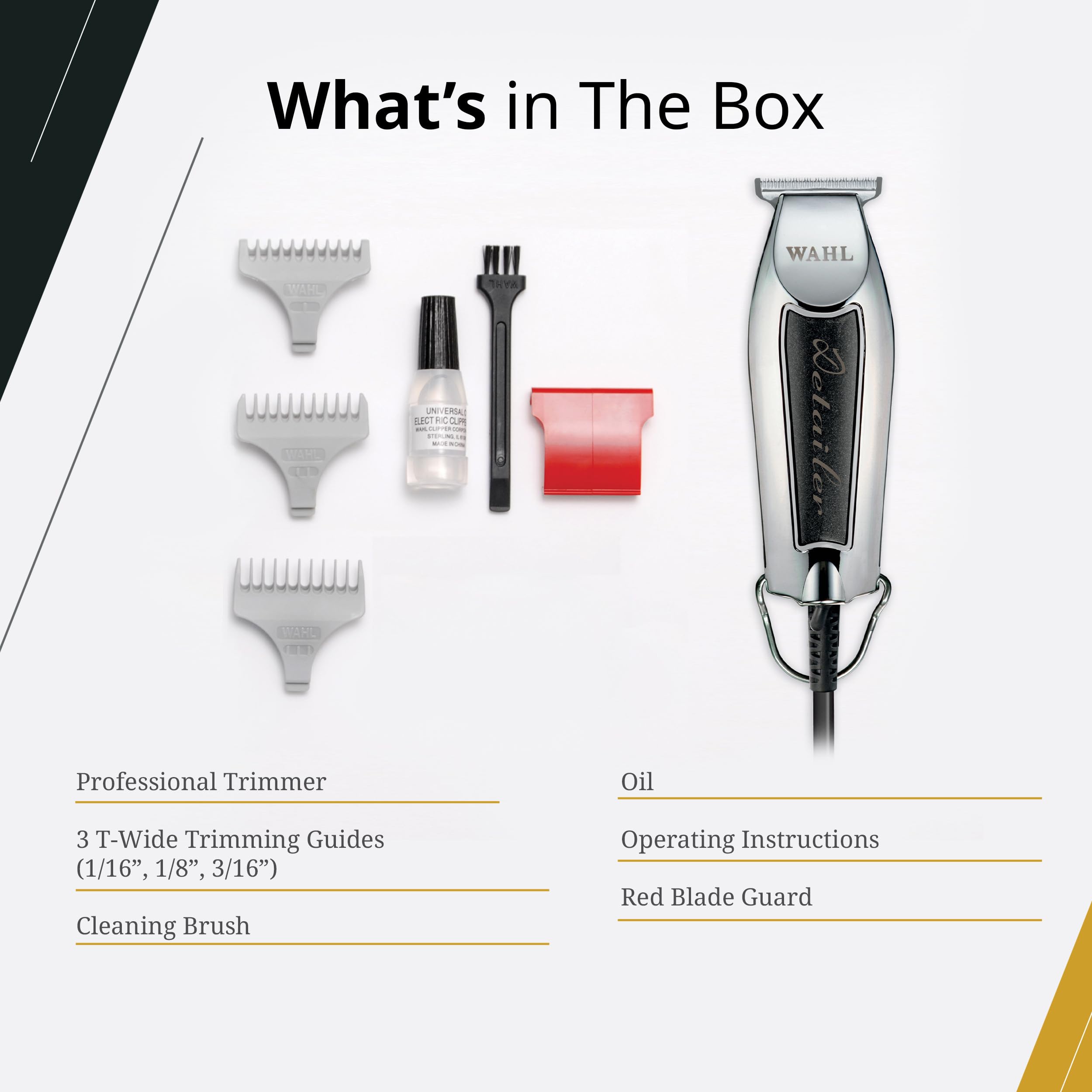 Wahl Professional Detailer Corded Trimmer Adjustable T Blade Black Rotary Motor Complete Kit