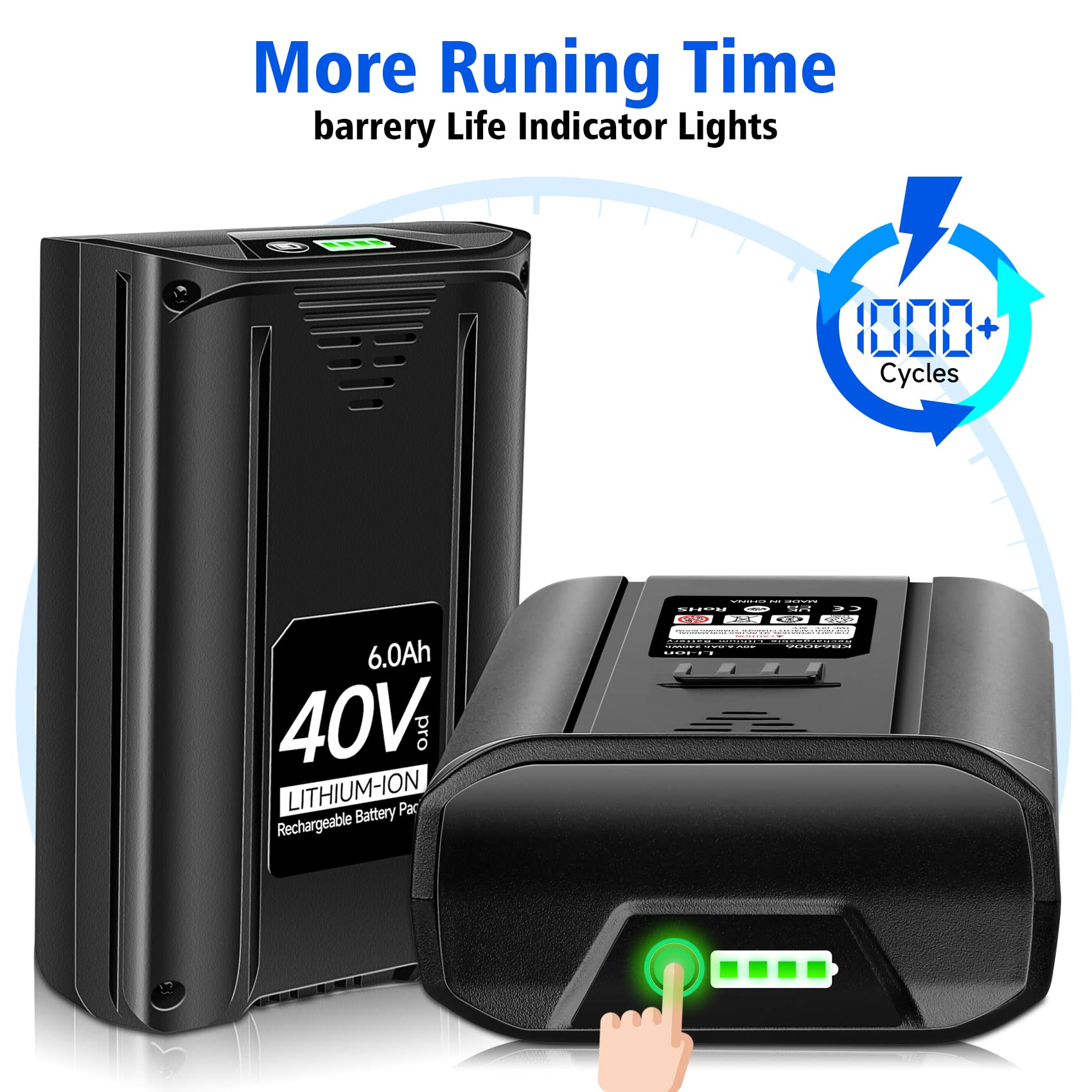 DSANKE 40V 6000mAh Battery Replacement for Kobalt 40Volt Lithium Ion Battery KB440-03 KB540C-06 KB540-06 KB2540C-06 KB640-03 KB240-06 KB640-06 KB245-06 KRC40-06 KB440C-06 KRC60 KRC40-06 KB240-06