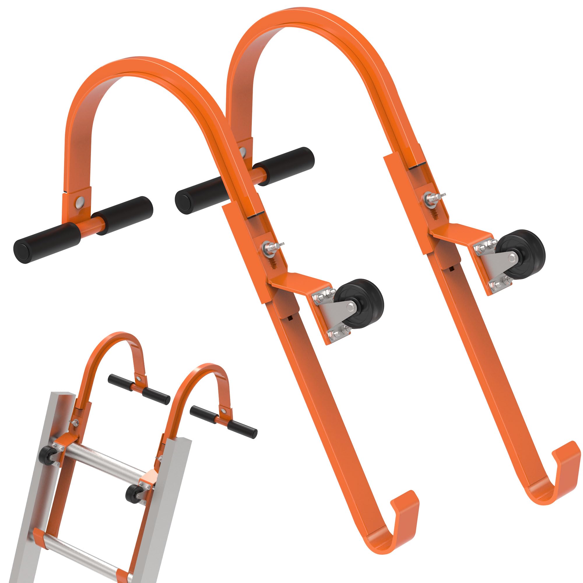 2 Pack Ladder Roof Hook with Wheel Heavy Duty Steel Ladder Stabilizer, Roof Ridge Extension, Rubber Grip T-Bar for Damage Prevention, 500 lbs Weight Ratin, Fast & Easy to Access Steep Roofs(Patent)