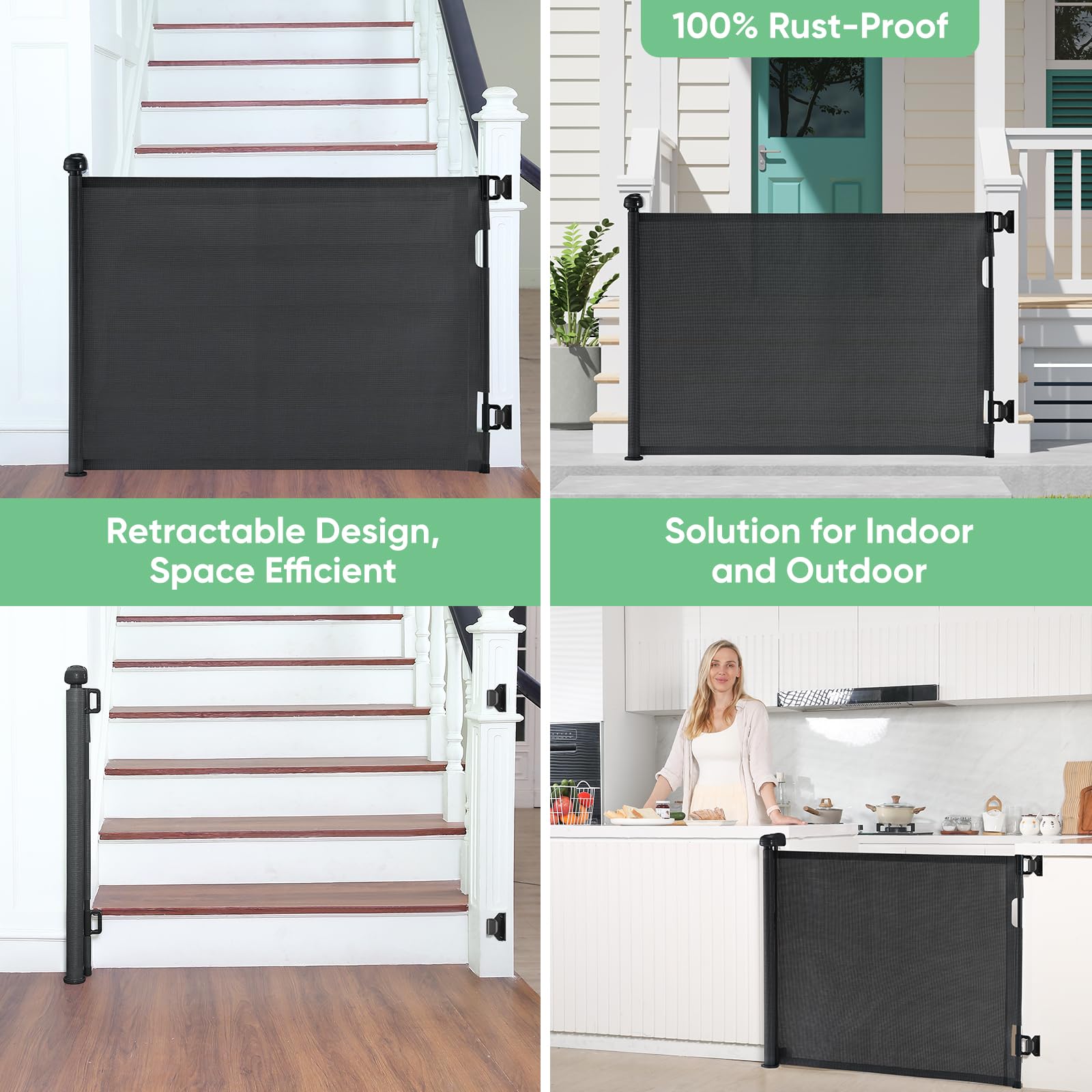 Likzest Retractable Baby Gate, Mesh Baby and Pet Gate 33" Tall, Extends up to 55" Wide, Child Safety Baby Gates for Stairs Doorways Hallways, Dog Gate Cat Gate for Indoor and Outdoor (Black)