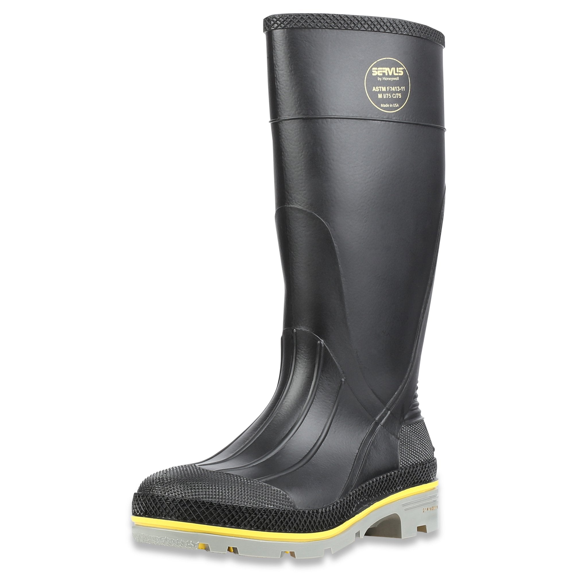 Servus by Honeywell XTP 15"" PVC Chemical-Resistant Steel Toe Men's Work Boots, Black, Yellow & Gray, 10