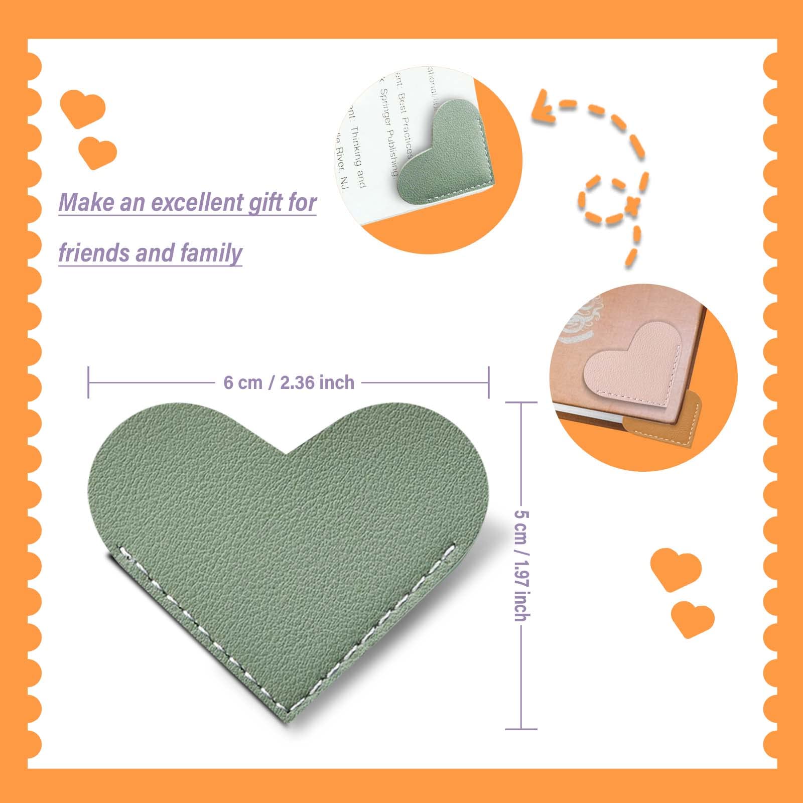 Leather Heart Bookmarks - Winjeto 6 Pieces Cute Corner Page Book Marks for Teachers Students Book Reading Lovers, for School Office Home Supplies (Heart(6pcs))