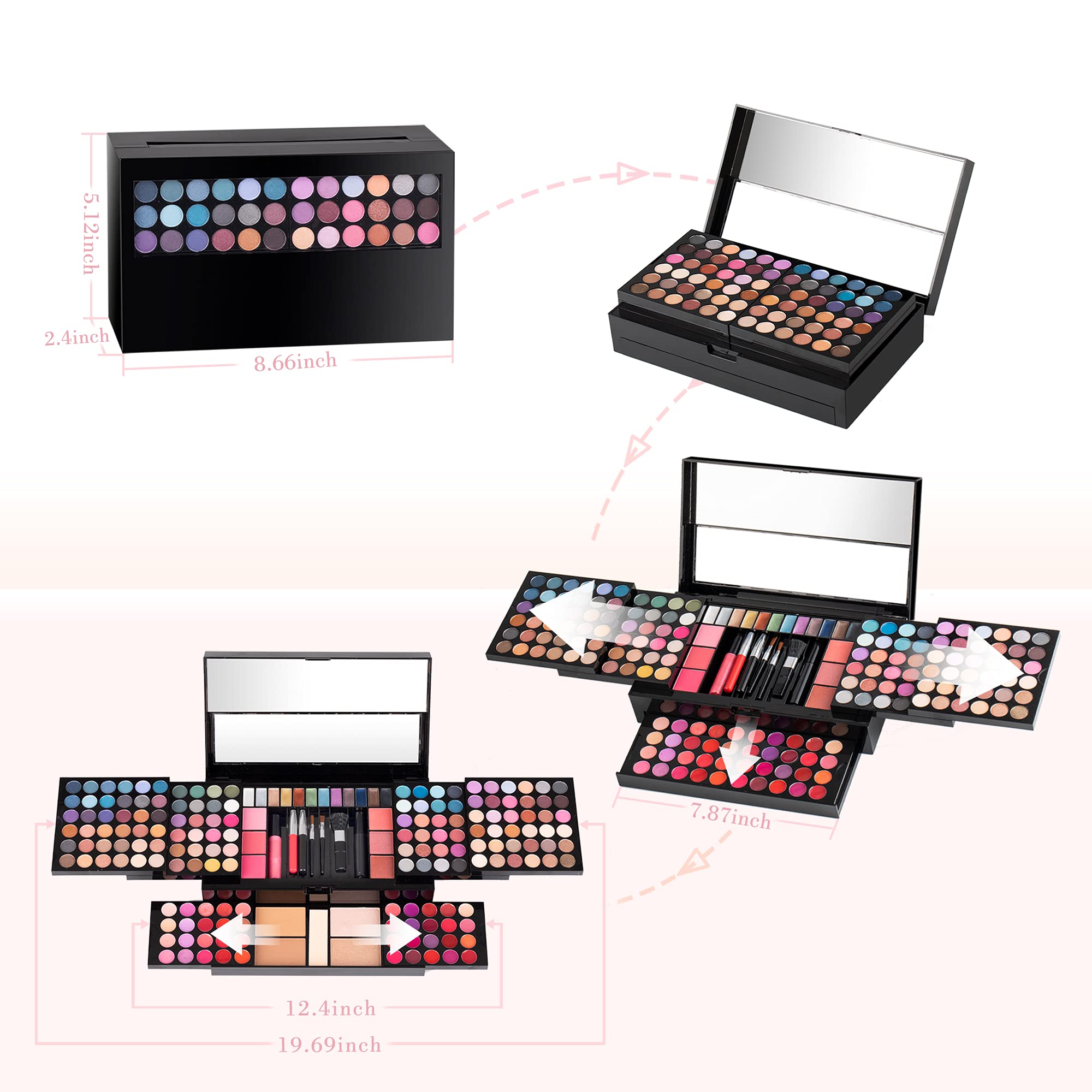 DUER LIKA Professional Makeup Kit for Women with Mirror 120 Colors Cosmetic Makeup Gift Set Combination with Eyeshadow Facial Blusher Eyebrow Powder Face Concealer Powder Eyeliner Pencil MU28