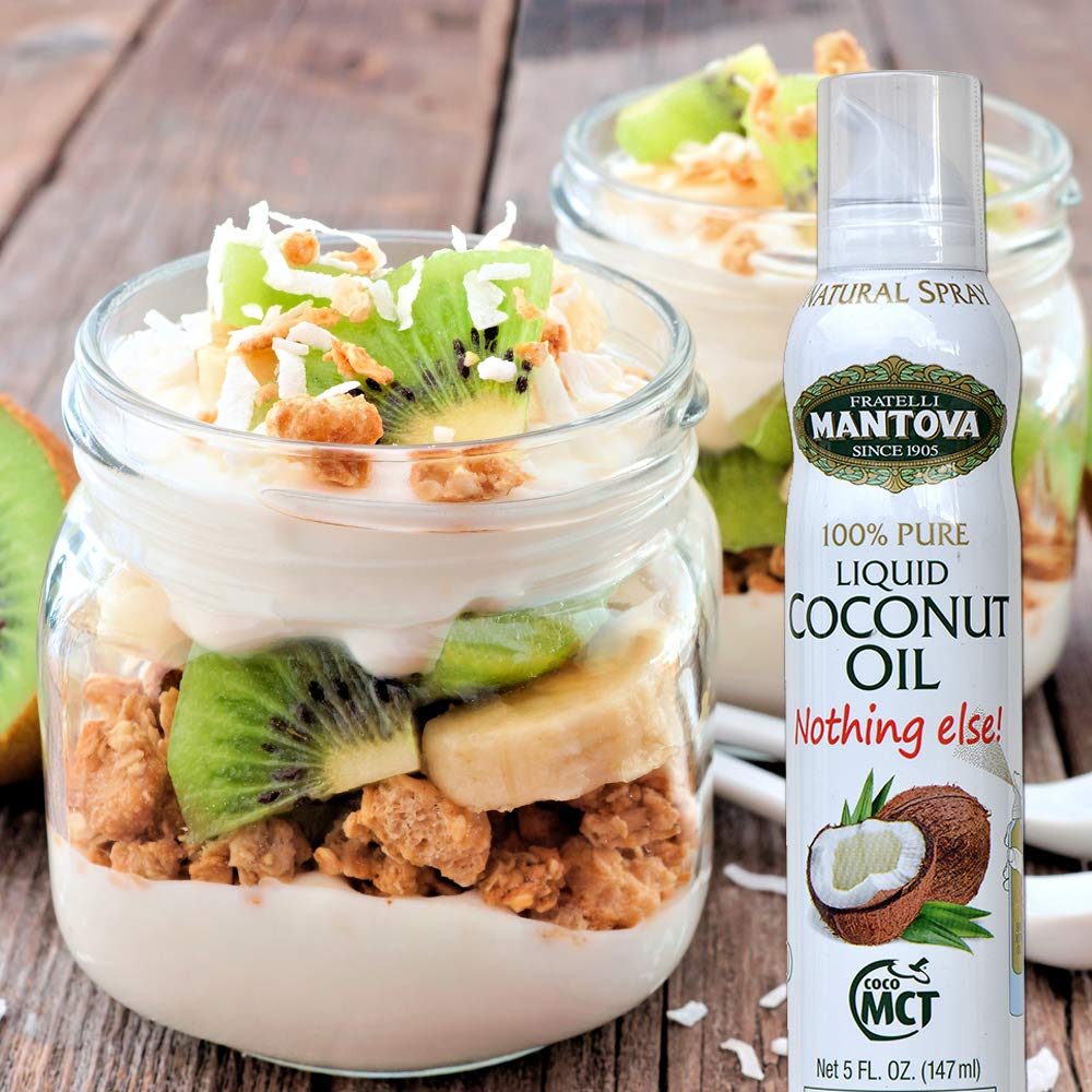 Mantova Coconut Oil Spray, 100% Pure Cooking Oil, Ideal for Healthy Keto Snacks, Baking, Grilling, and Seasoning - Versatile Dispenser for Spray, Drip, or Stream with No Waste, 5 oz