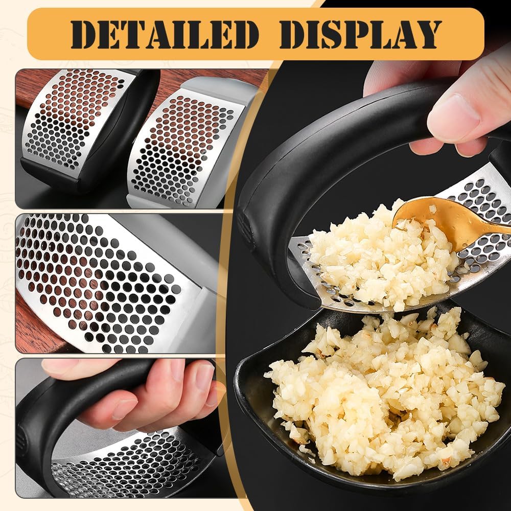 Upgraded 2025 Stainless Steel Garlic Press - Home Kitchen Utensil (1, Black)