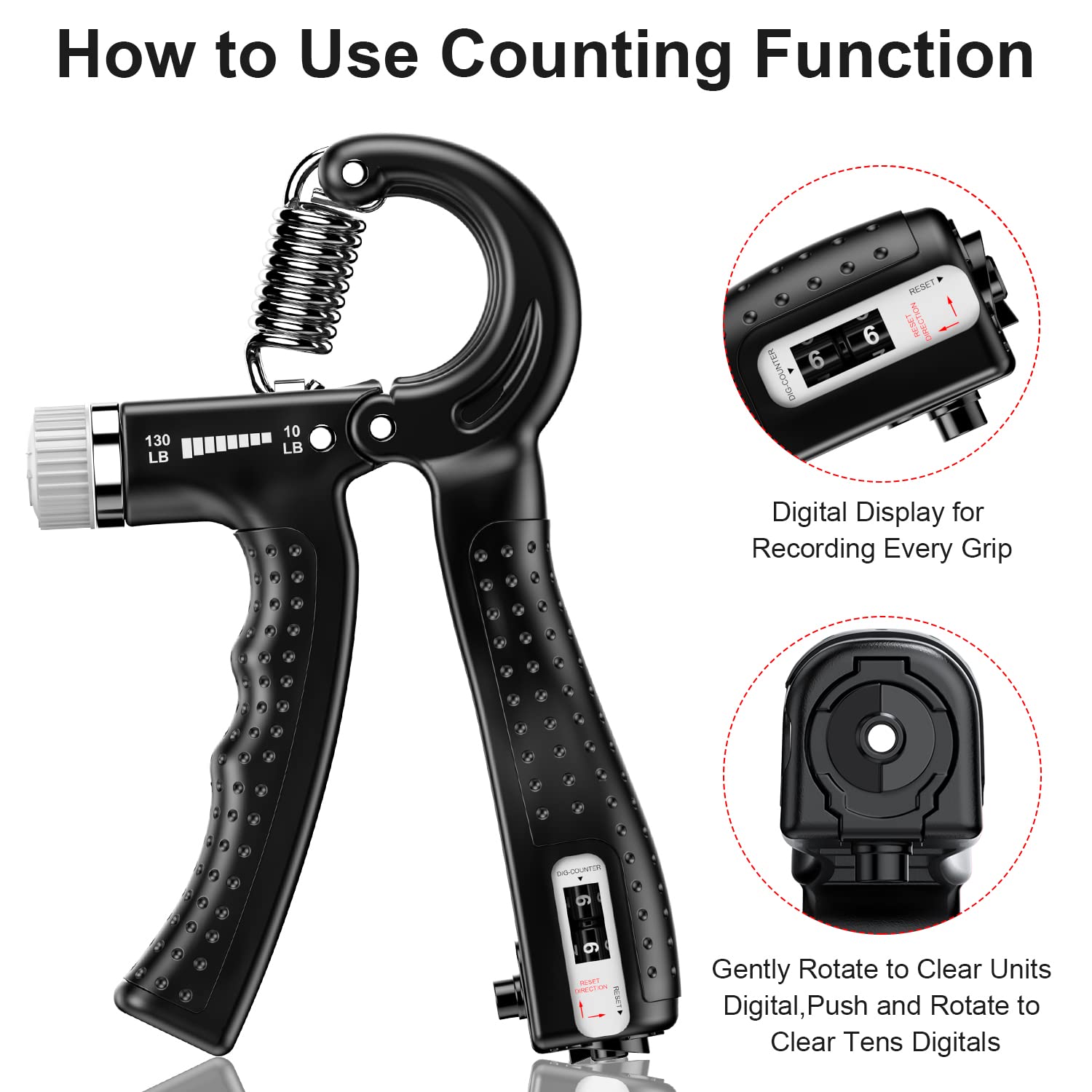 KDG Hand Grip Strengthener 2 Pack(Black) Adjustable Resistance 10-130 lbs Forearm Exerciser,Grip Strength Trainer for Muscle Building and Injury Recovery for Athletes