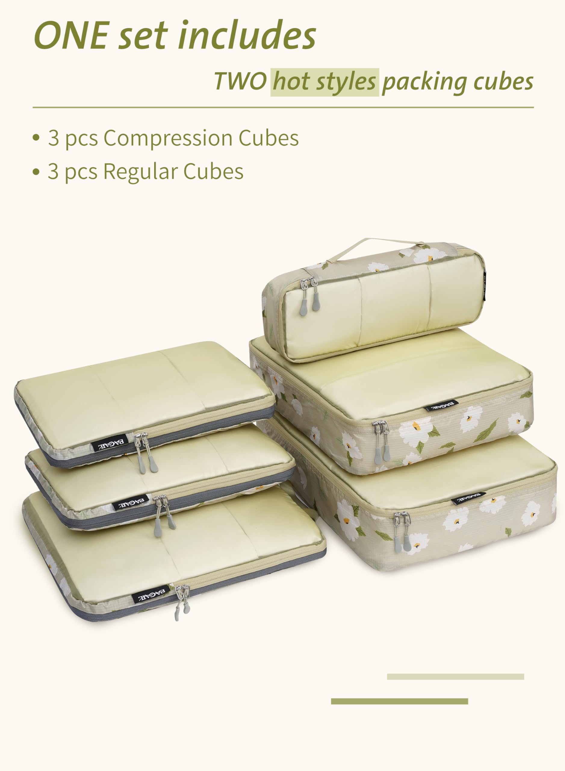 Bagail Ultralight Packing Cubes 7 Set, 3 Compression Packing Cubes 3 Packing Organizers With 1 Shoe Bag-Flower Mesh