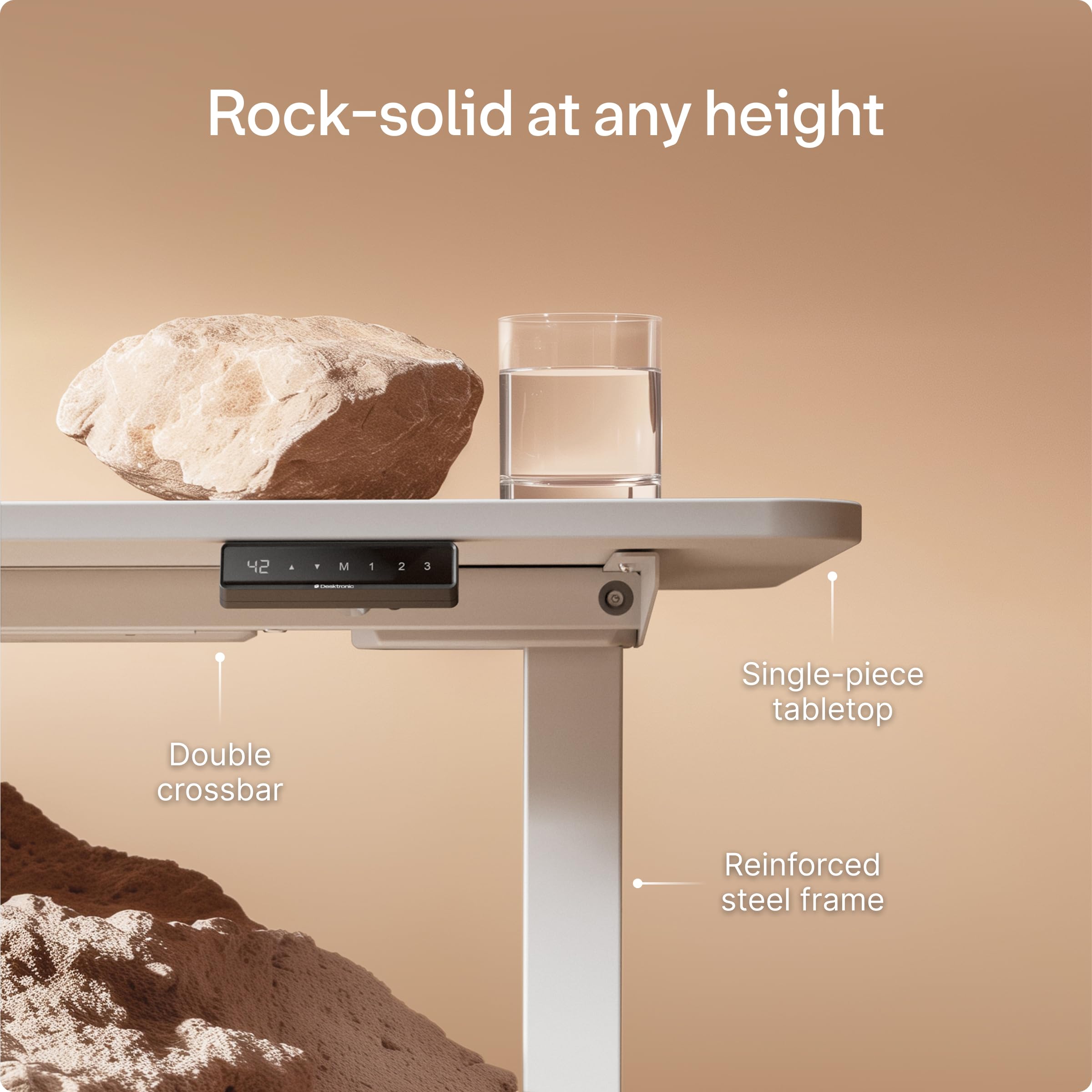 Desktronic HomeOne Standing Desk 48x24 — Ergonomic Sit Stand Home Office Desk, Made in Europe, Electric Dual Motor Height Adjustable, USB & USB-C Charging, Wobble-Free, Touchscreen, 3 Memory Presets