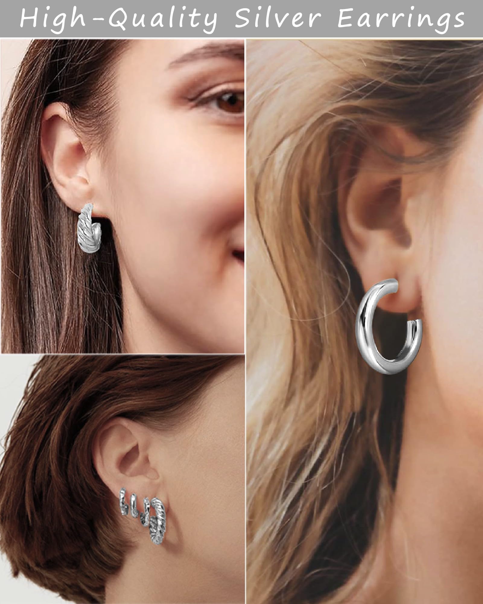 48 Pairs Silver Earrings Set for Women, Chunky Silver Hoop Earrings Multipack Twisted Statement Pearl Earring Pack, Trendy Hypoallergenic Small Big Hoops Earrings for Birthday Party Jewelry Gifts