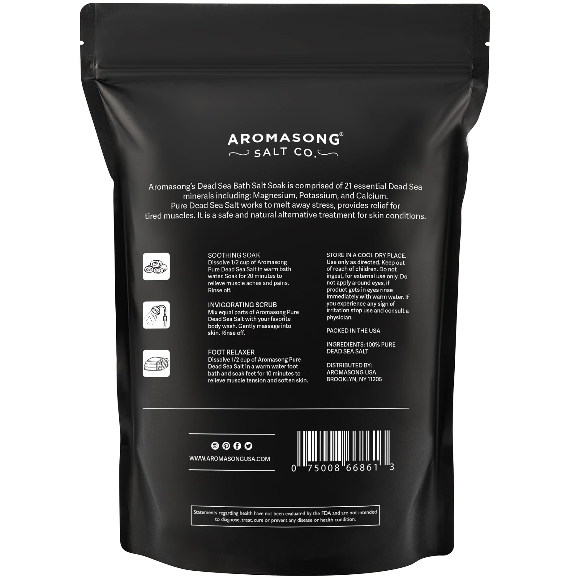 Aromasong Dead Sea Salt Bath Soak 14 OZ Pack – 100% Natural Dead Sea Salts for Soaking, Relaxation, and Detoxification of Skin, Dead Sea Salts for Bath to Rejuvenate and Refresh- Resealable Pack