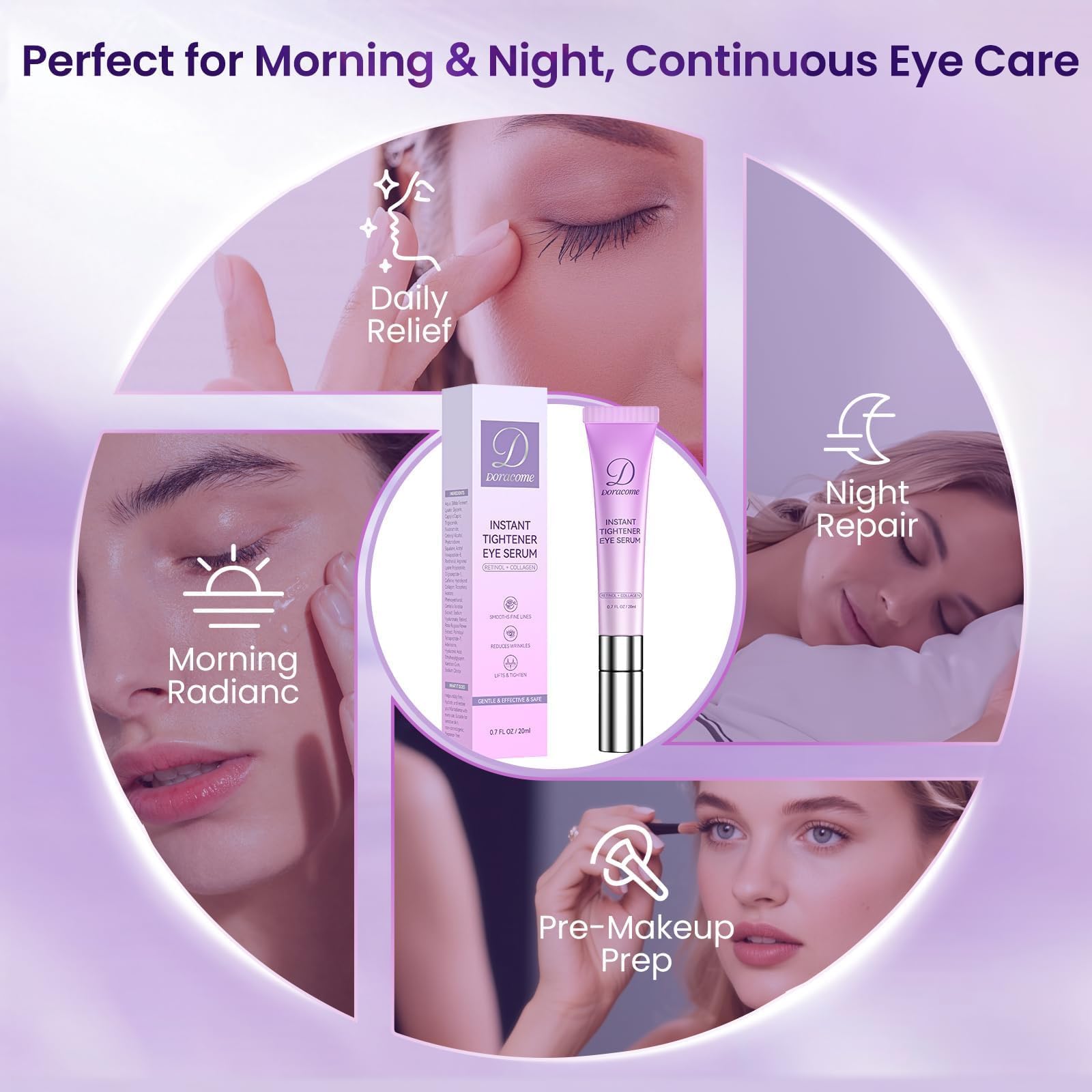 Doracome Caffeine & Retinol Under Eye Serum – Dermatologist-Tested, Fast Absorbing, Correction for Puffy Eye Bags Fine Lines Dark Circles Wrinkles While Providing Moisturizing Care