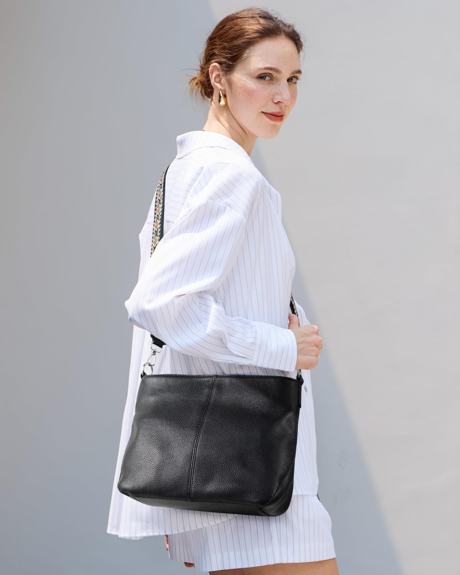 befen Genuine Leather Purse for Women, Black Leather Crossbody Bag Soft Hobo Purse Women's Shoulder Handbags with 2 Removable Straps Designer Cross Body Purses for Everyday & Travel & Work