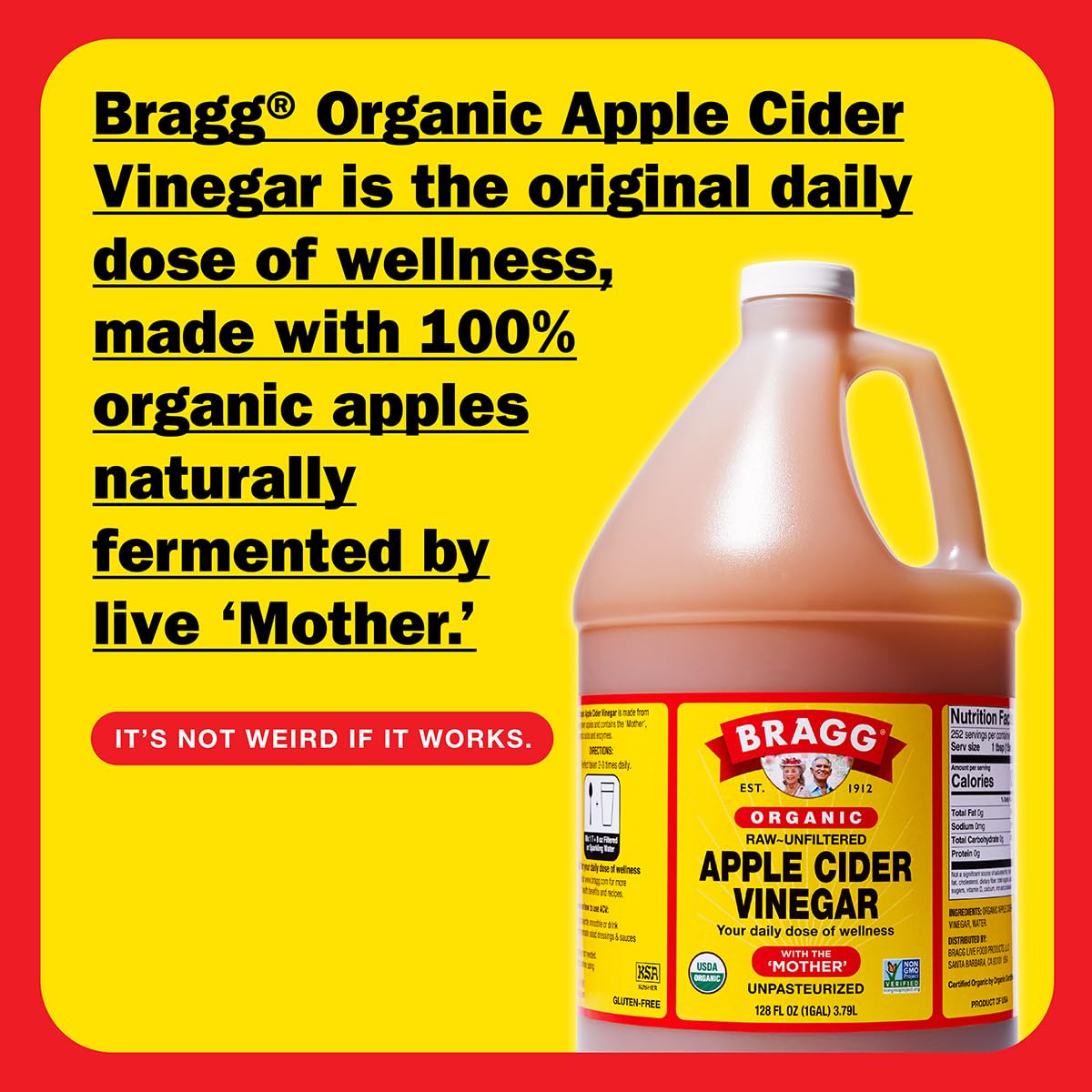 Bragg Organic Apple Cider Vinegar with the Mother - 1 gal (128 fl oz) - Raw and Unfiltered