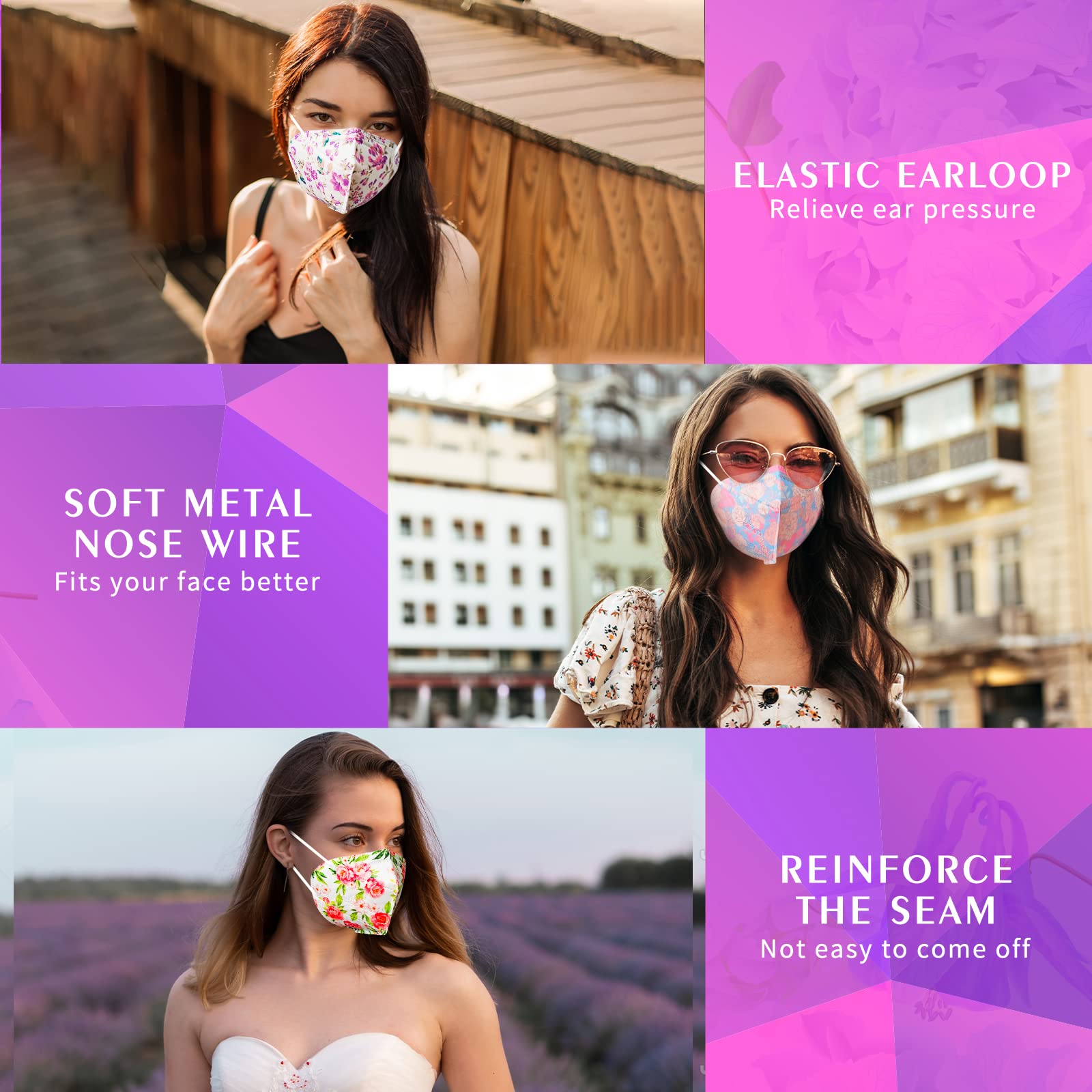 AHOTOP KN95 Face Masks, 60 Pack Individually Wrapped KN95 Masks, 5 layer Colorful Floral Face Mask with Design for Adults Women Men