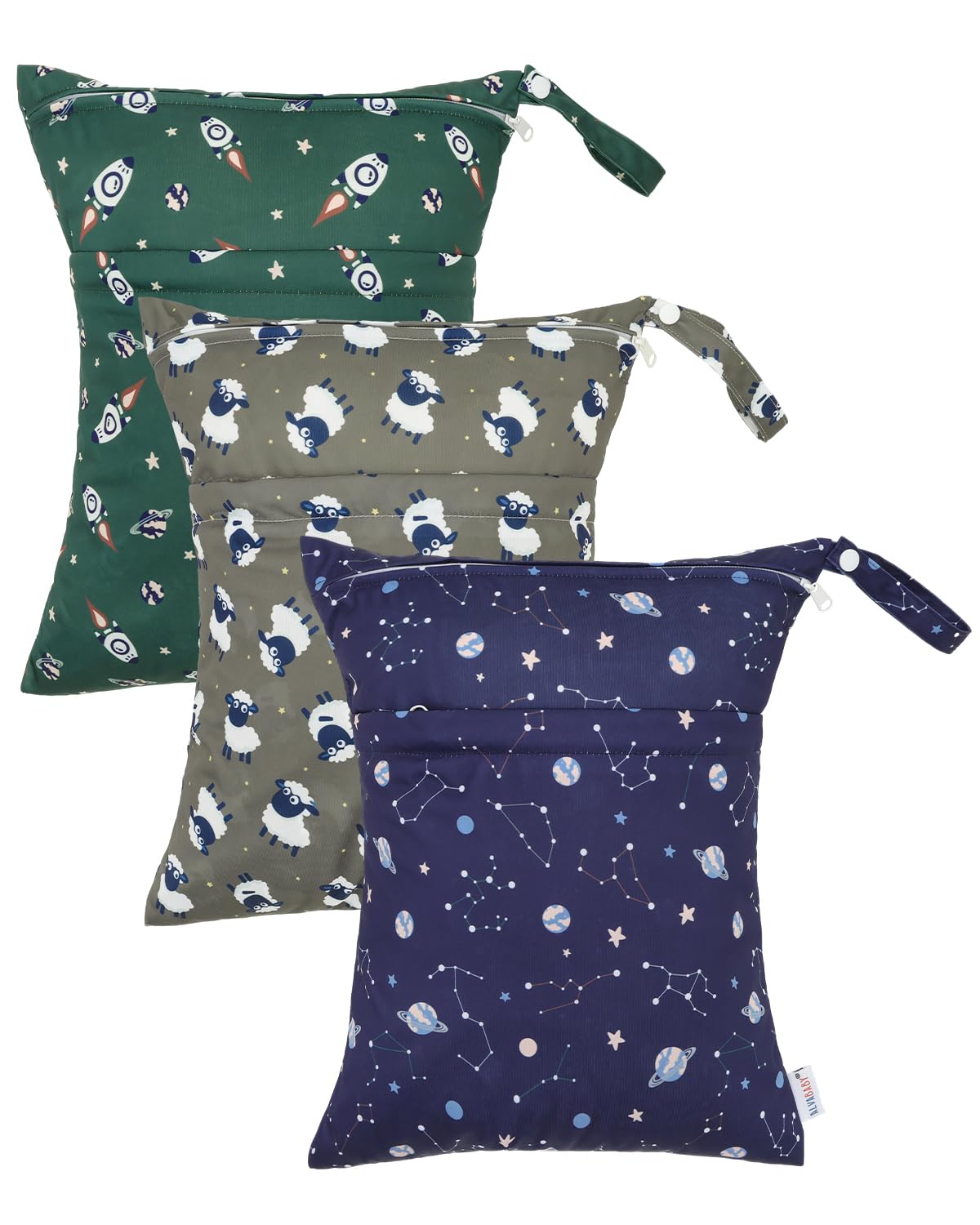 ALVA ALVABABY 3pcs Cloth Diaper Wet Dry Bags Waterproof Reusable with Two Zippered Pockets Travel Beach Pool Daycare Soiled Baby Items Yoga Gym Bag for Swimsuits or Wet Clothes 3L-ZM32