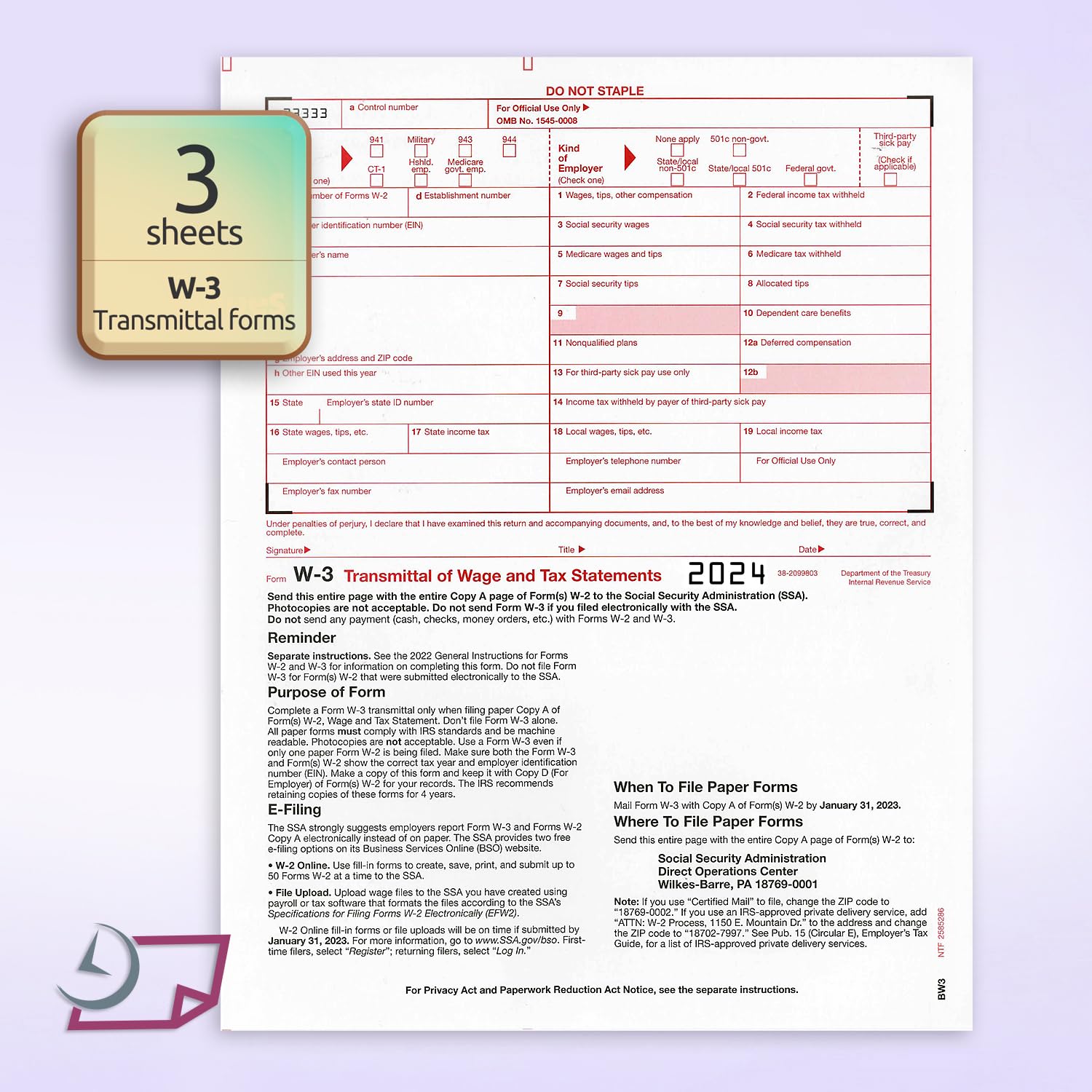 W2 Forms for 2024, 4 Part Tax Forms, Laser Ink/Jet Forms for QuickBooks and Accounting Software (Set of 25 with Self Seal Envelopes)