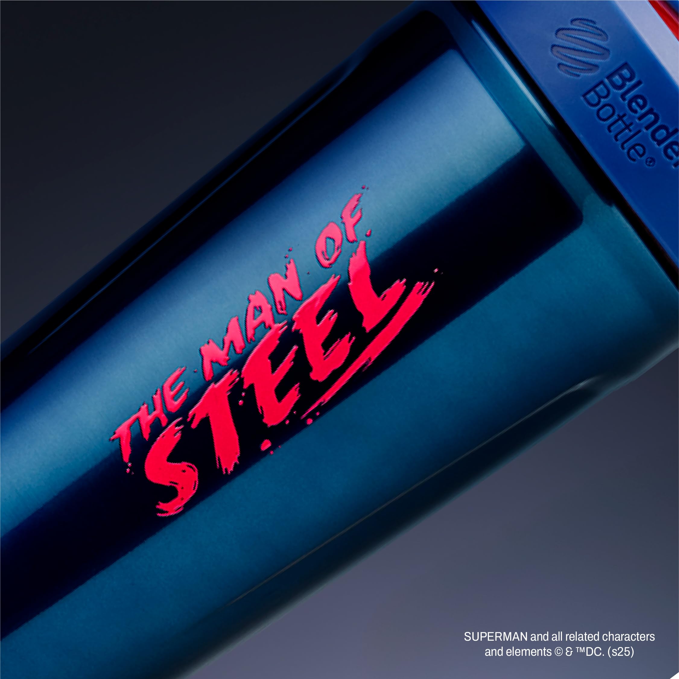 BlenderBottle Superman Sport Shaker Cup Insulated Stainless Steel Water Bottle with Wire Whisk, 24-Ounce, Man of Steel - Blue