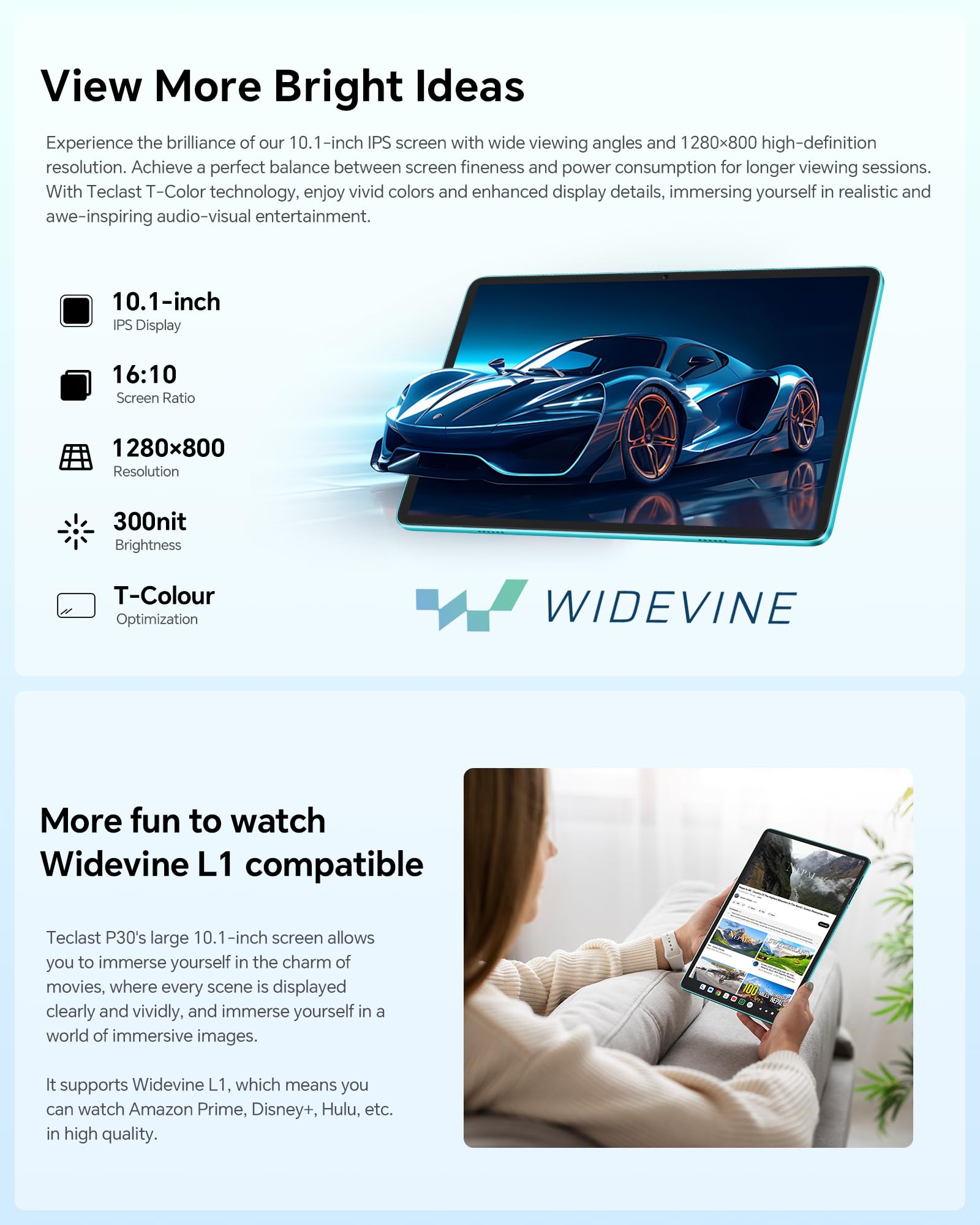 TECLAST Android 14 Tablet 10 inch Tablets, P30 10GB RAM 64GB ROM 1TB Expand, Octa-Core Processor, 1280x800 IPS HD Touch Screen, WiFi 6, Dual Camera, BT5.4, 6000mAh, Widevine L1