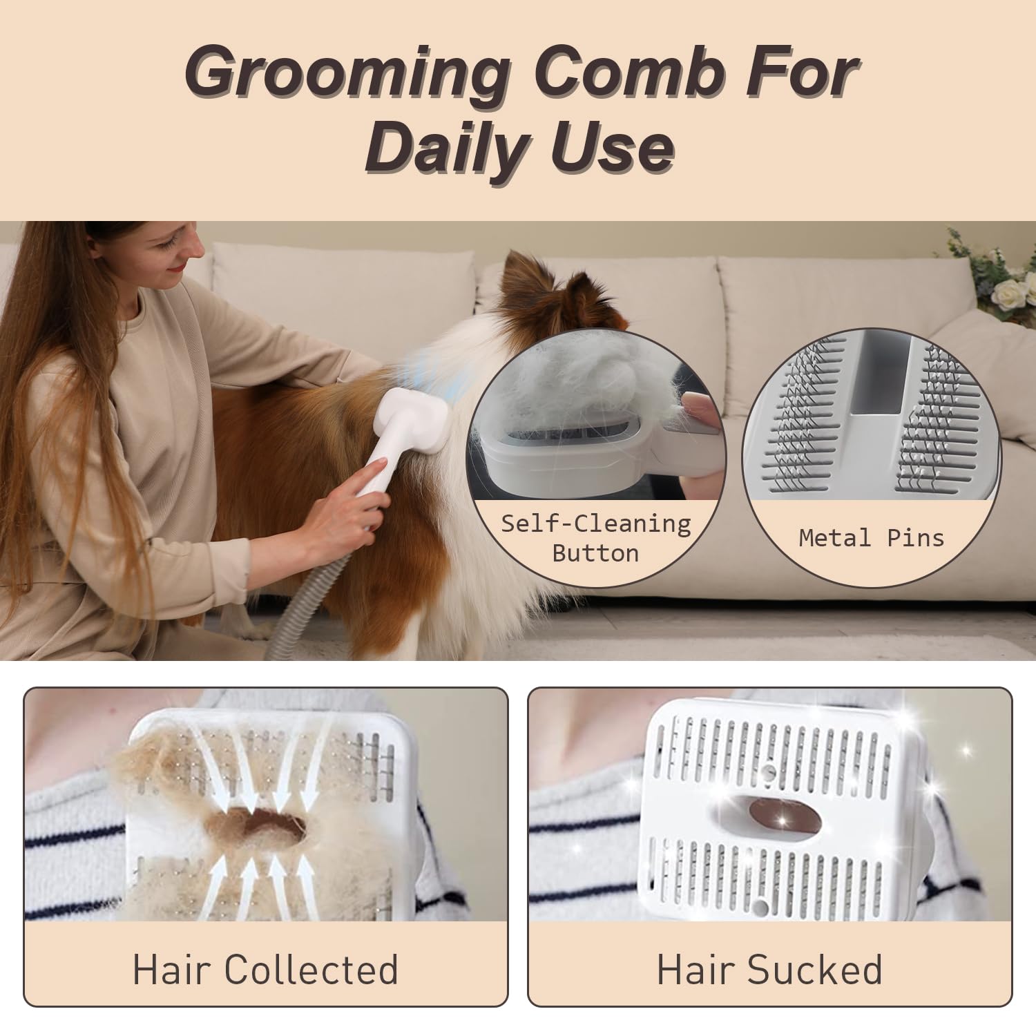 whall Pet Grooming Vacuum for 99% Hair, Low Noise Dog Vacuum Groomer with 2.3L Dust Cup, Gray