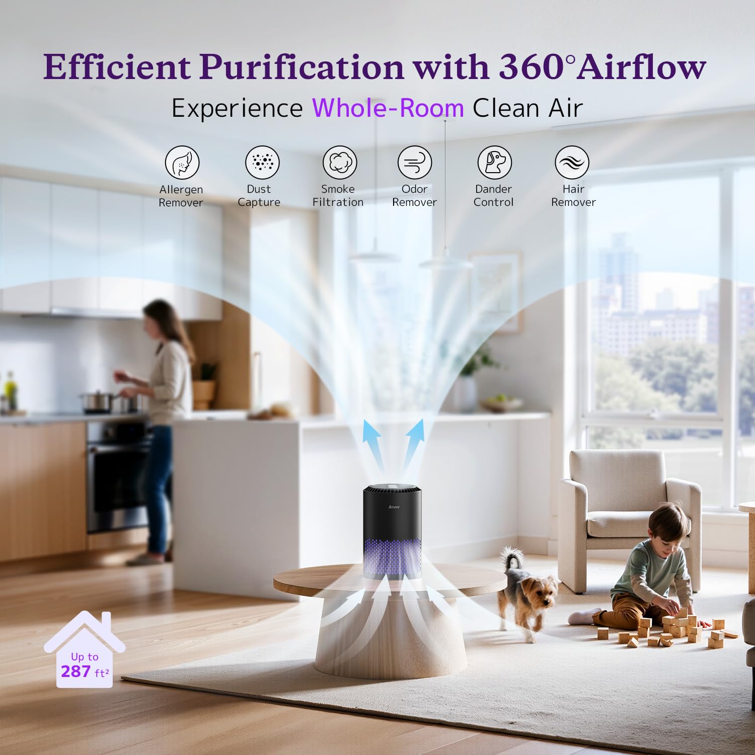 AROEVE Air Purifiers for Bedroom Home, Air Purifier For Smoke Pollen Dander Hair Smell Air Cleaner with Sleep Mode Speed Control For Bedroom Office, MK01- Black(Available for California)
