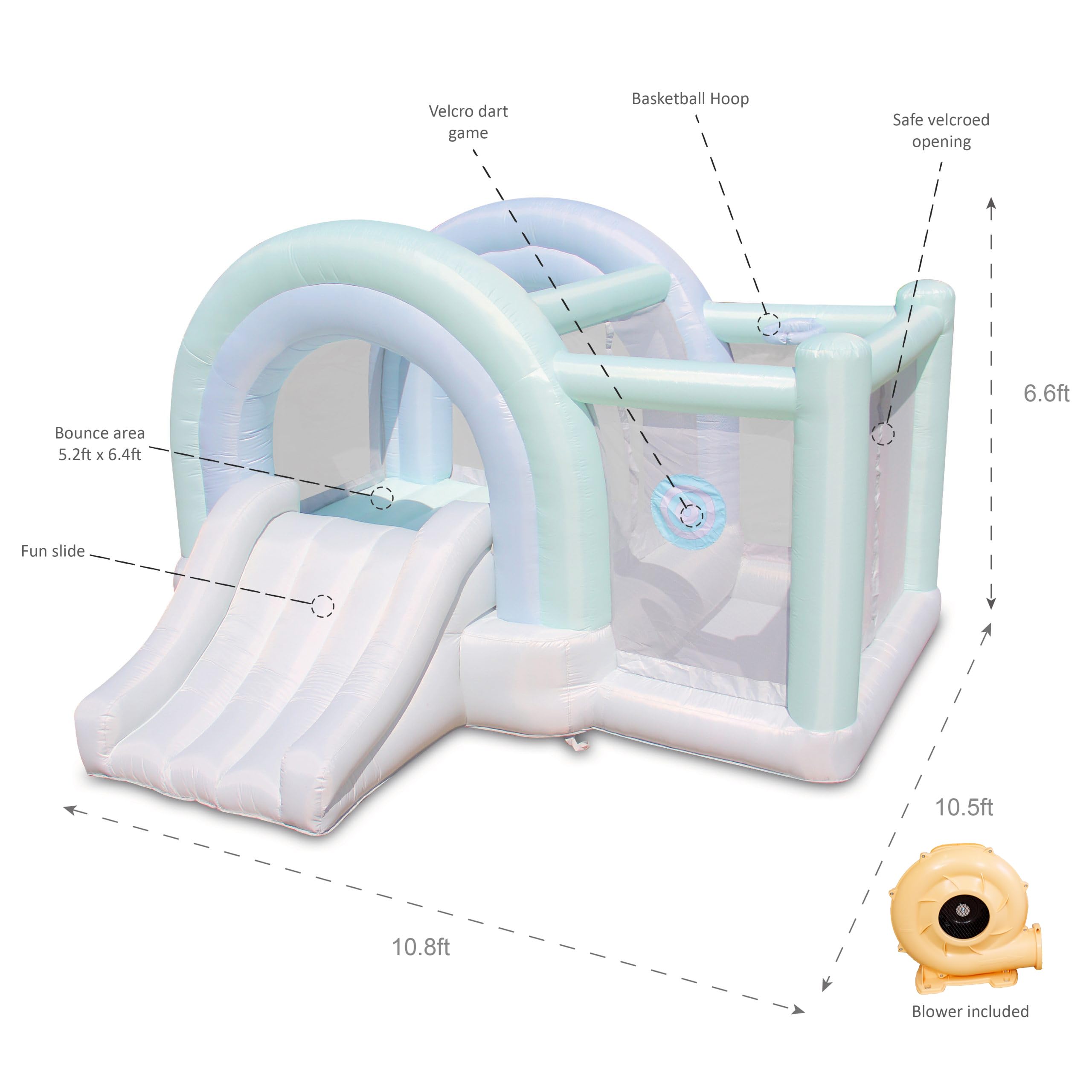 Bounceland Ultimate Daydreamer Mist Bounce House with Ball Pit, 10.8 ft L x 10.5 ft W x 6.6 ft H, UL Blower Included, Trendy Pastel Bounce House with Ball Pit and Slide, Fun for Kids