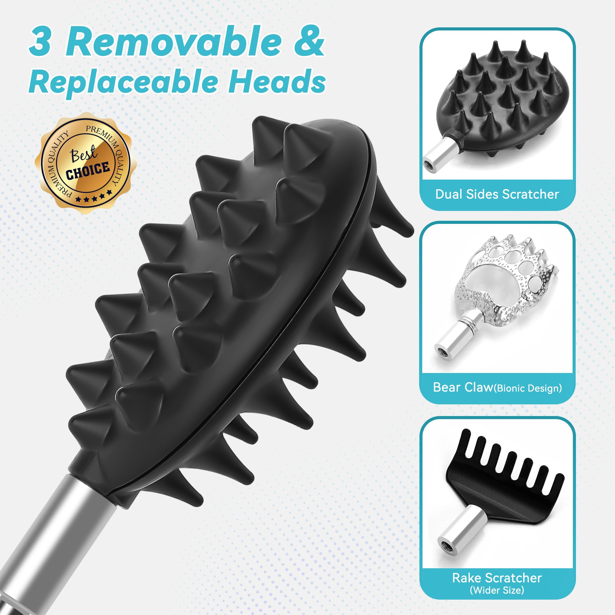 Telescoping Back Scratcher with 3Pcs Detachable Head, Stocking Stuffers Christmas Gifts for Men Women Dad Who Have Everything, White Elephant Gifts for Adults Huaband Friend Him Her