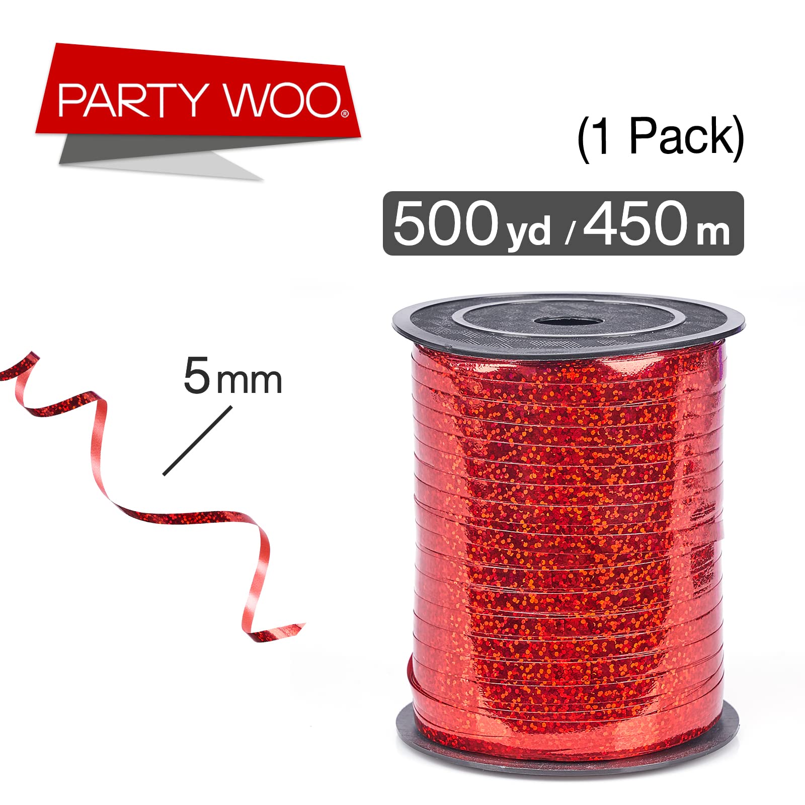 PartyWoo Red Ribbon, 500 Yard, Red Curling String Balloon Thin Gift Ribbon for Gift Wrapping Balloons Presents Floral Graduation Christmas Birthday Wedding Party Decorations (1 Roll)