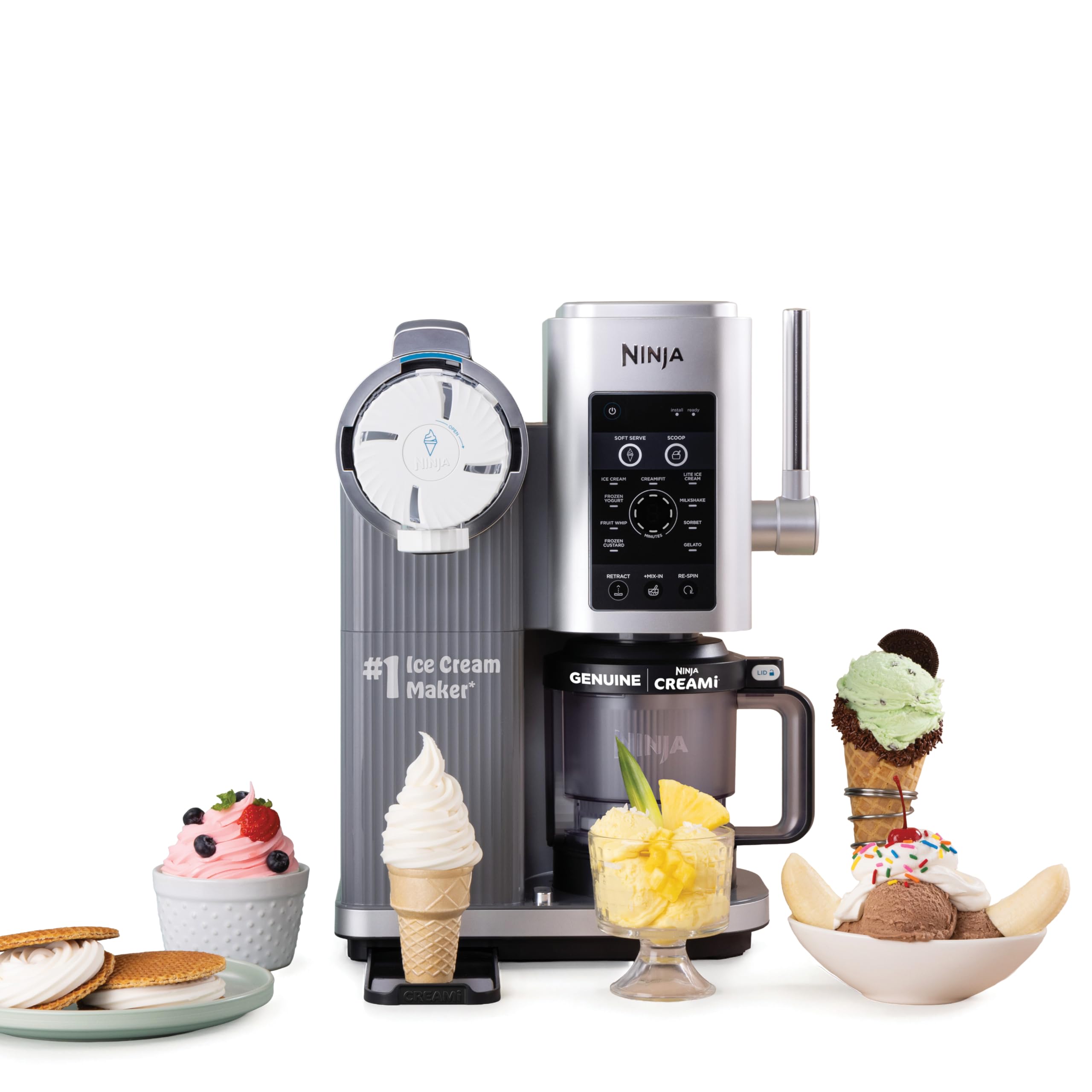 Ninja CREAMi Scoop & Swirl Ice Cream Maker, Soft Serve Desserts, Sorbet, Milkshakes, Frozen Yogurt and More, 13-in-1 Programs, Includes Handle and Two 16 oz 2-in-1 Pints, NC701