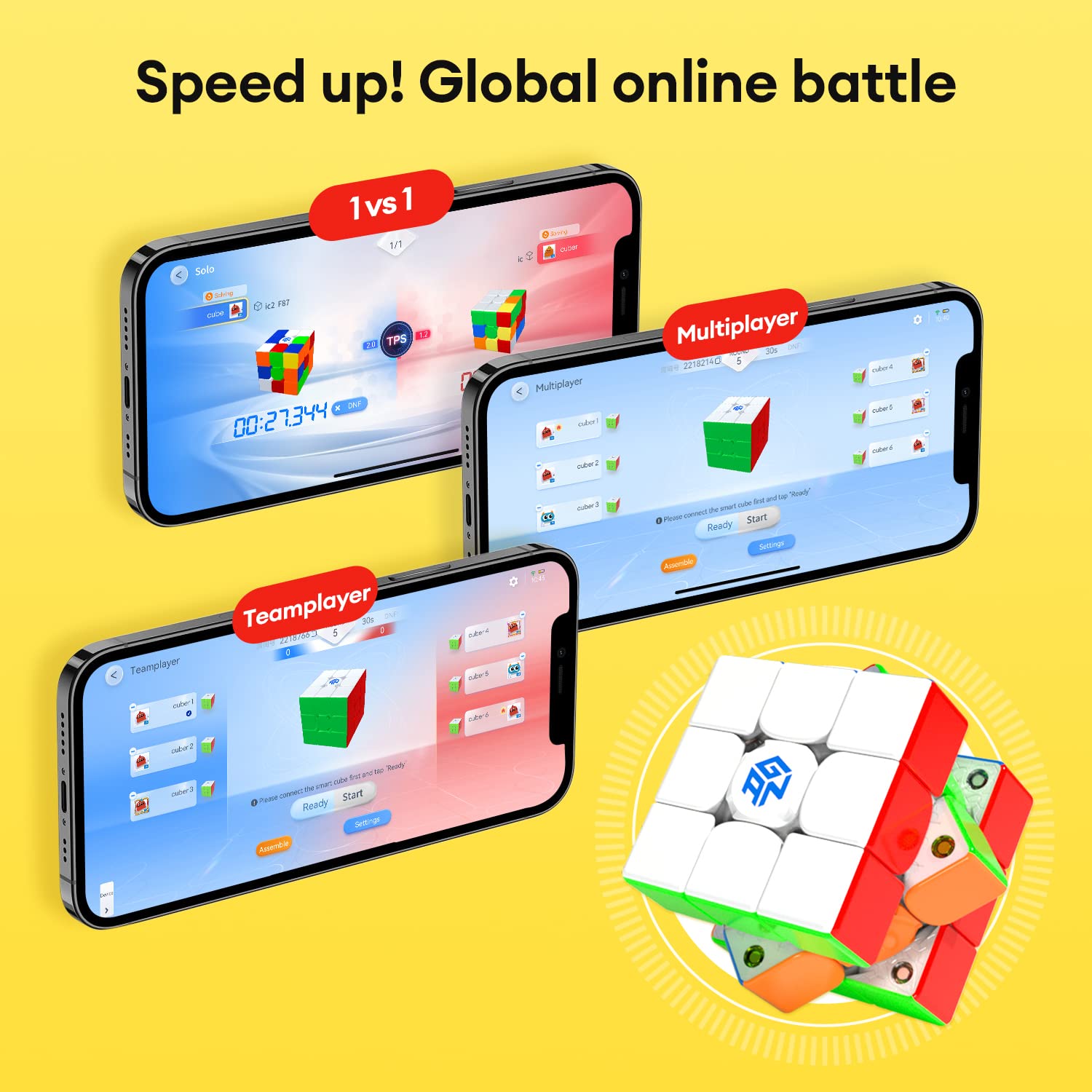 GAN 356 i Carry Stickerless Cube, GAN Smart Cube 3x3 Speed Cube Intelligent Tracking Timing Movements Steps with CubeStation App, Battery Version Non-Rechargeable