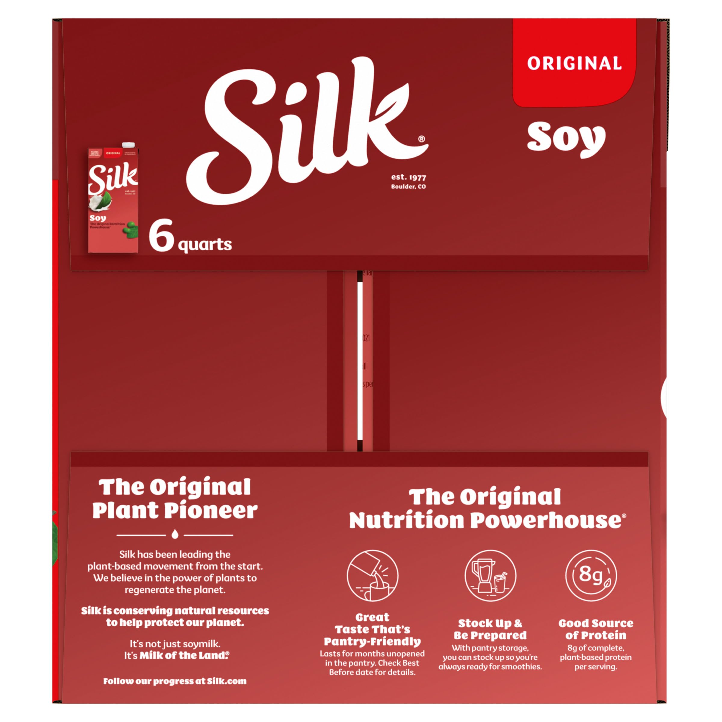Silk Shelf-Stable Soy Milk, Original, Dairy-Free, Vegan, Non-GMO Project Verified, 32 Fl Oz (Pack of 6)