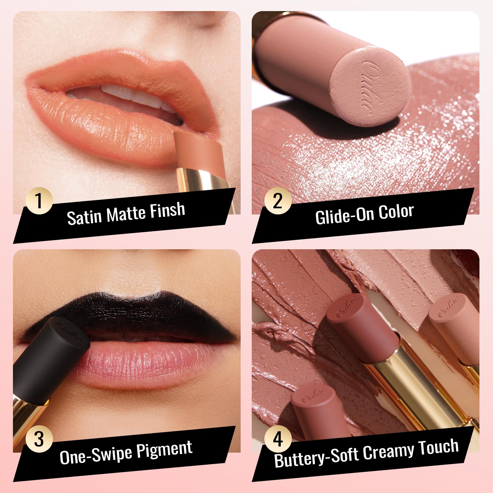Oulac Beige Lipstick for Women, Pale Nude Matte Lip Base, Full Coverage Lip Color, Satin Matte Finish, Cream Texture, Hydrating, Infused with Hyaluronic Acid, Vegan & Clean Beauty 4g SG01 Bare