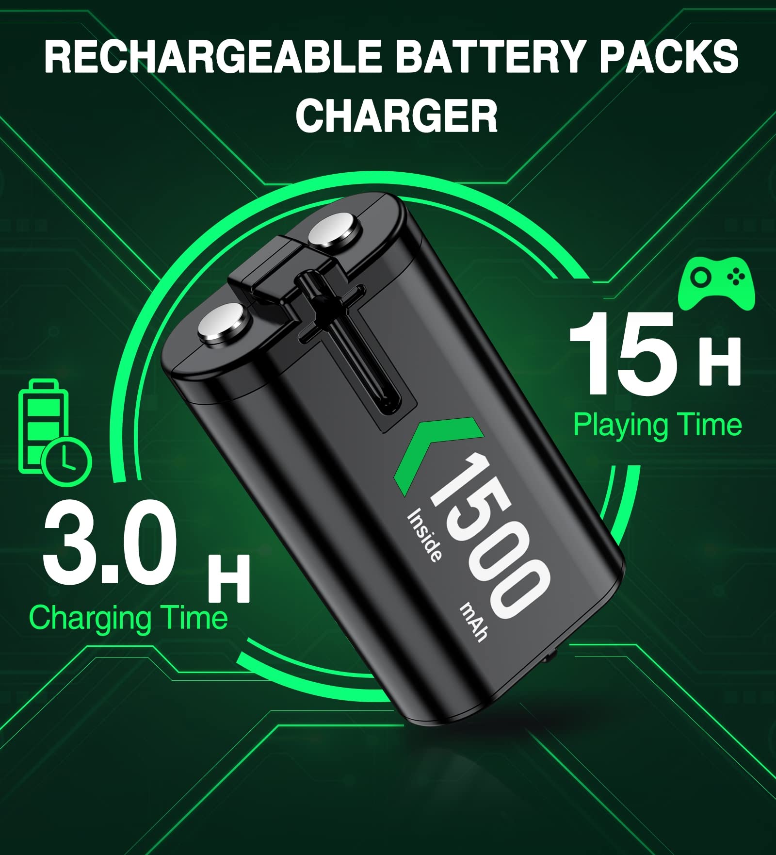 Upgraded Fast Charging Rechargeable Battery Packs, 4 x 3600mWh Xbox Controller Batteries with Battery Charging Dock/Station for Xbox One/Xbox Series X|S, Xbox One S/X/Elite, Q194