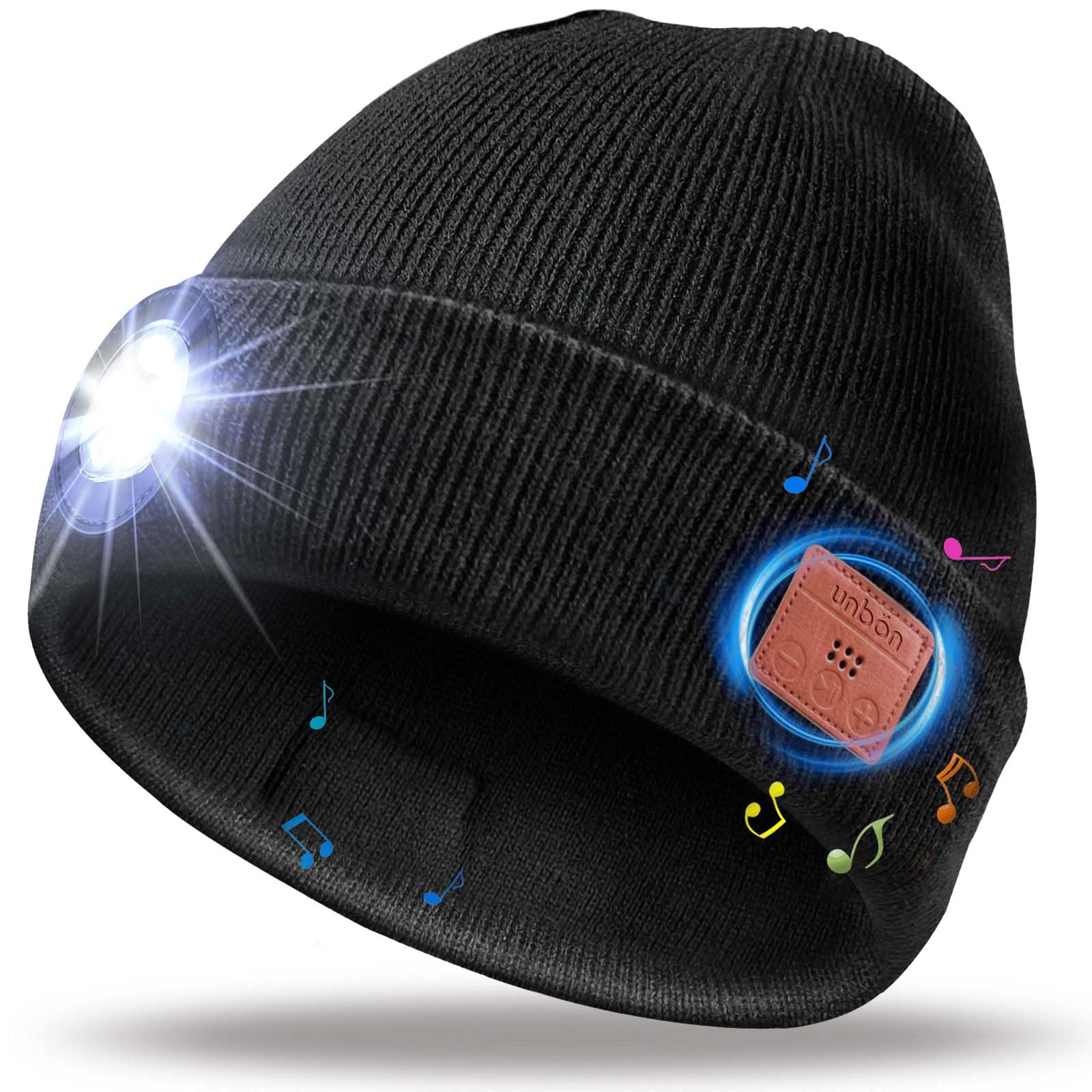 UNBON Bluetooth Beanie with Light, LED Beanie Hat with Headphones, Mens Gifts for Christmas Birthday Stocking Stuffers for Men Unique, Cool Tech Gifts for Men Teen Boys Dad Teens Him