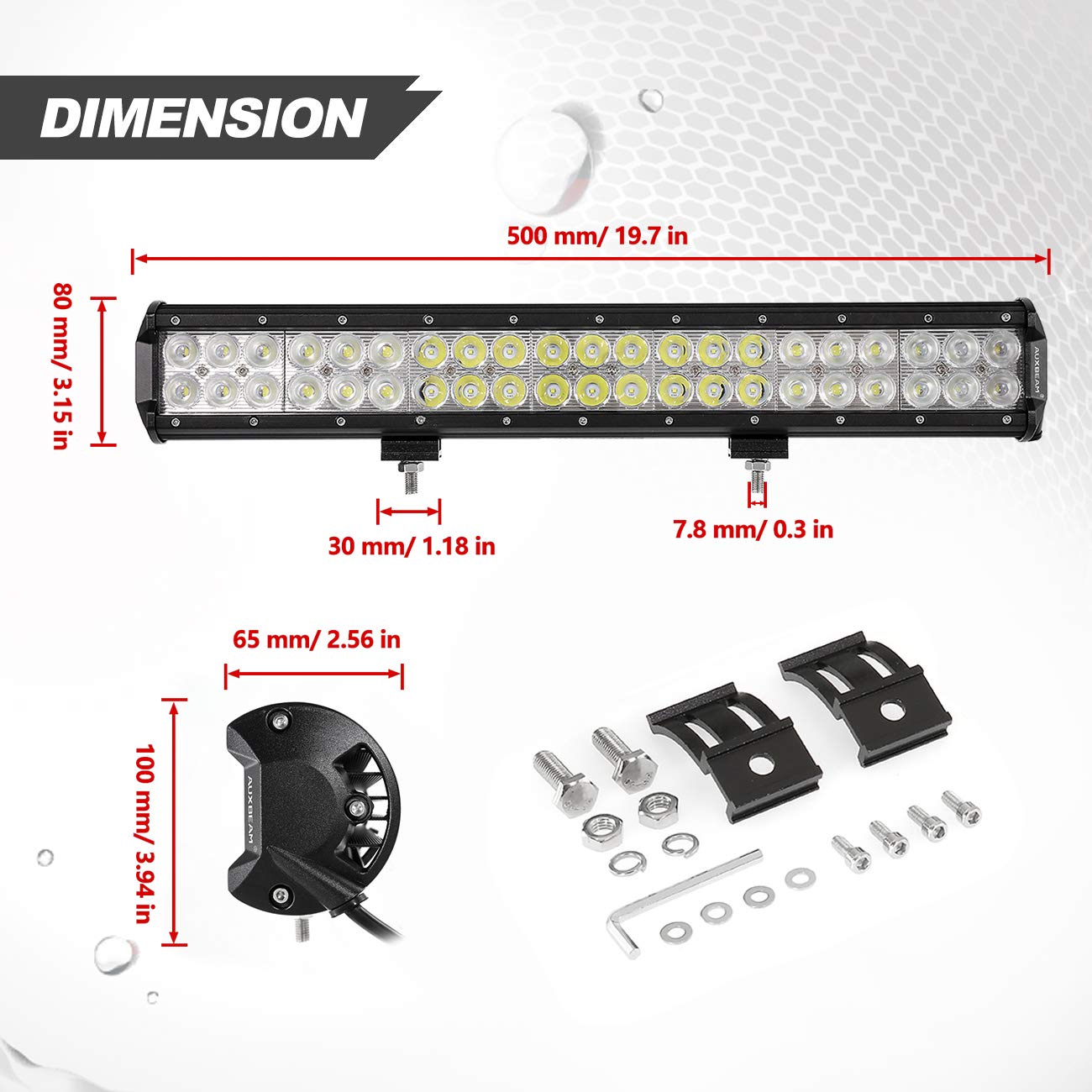 Auxbeam 20 Inch LED Light Bar 126W Light Bar with 42pcs 3W Led Off Road Driving Lights Spot Flood Combo Beam for Jeep Driving Off Road ATV SUV UTV