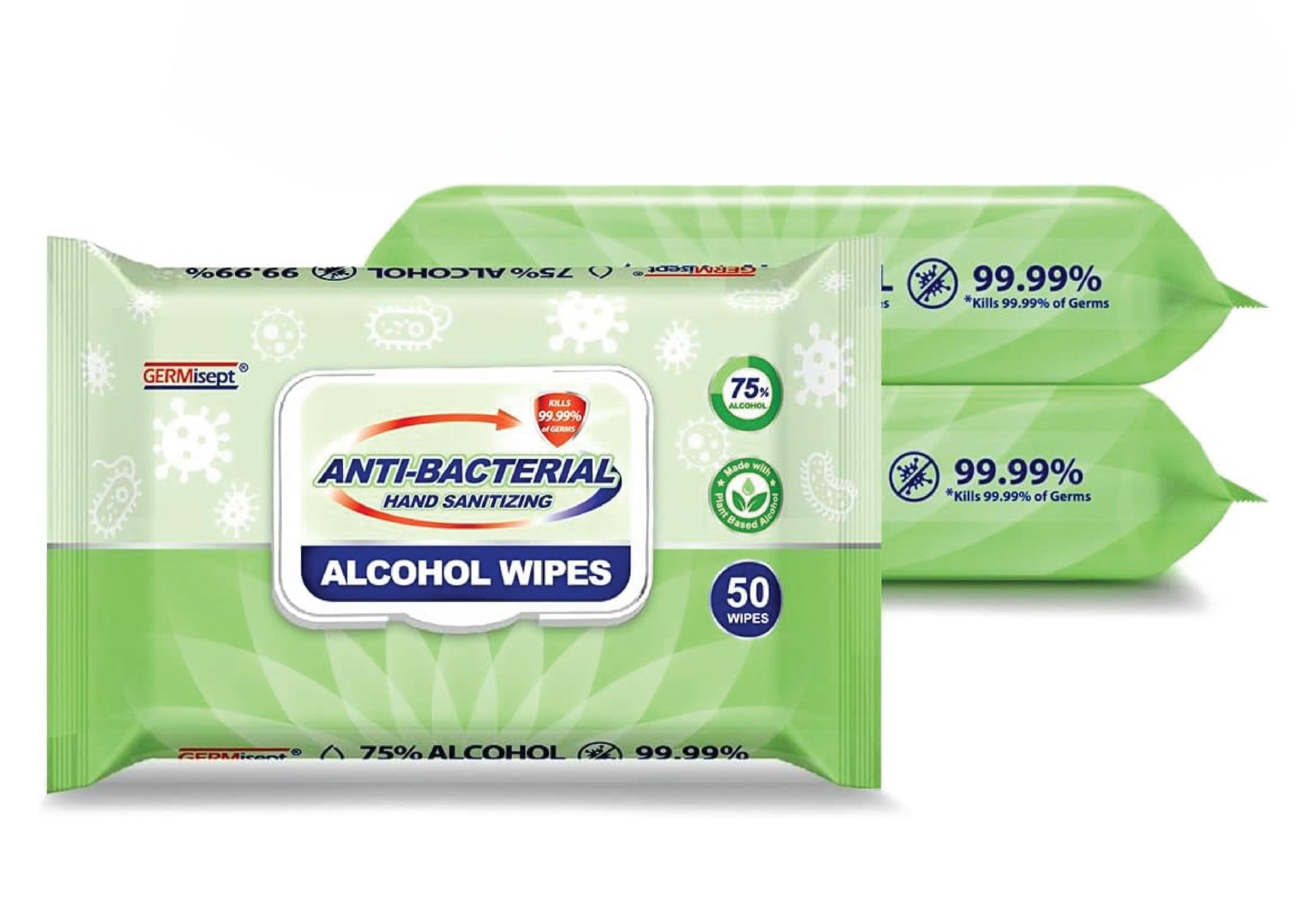 Freshnaps Germisept 75% Alcohol Advanced Hand Sanitizing Wipes | 50 Count per Pack x Pack of 3 = 150 Wipes