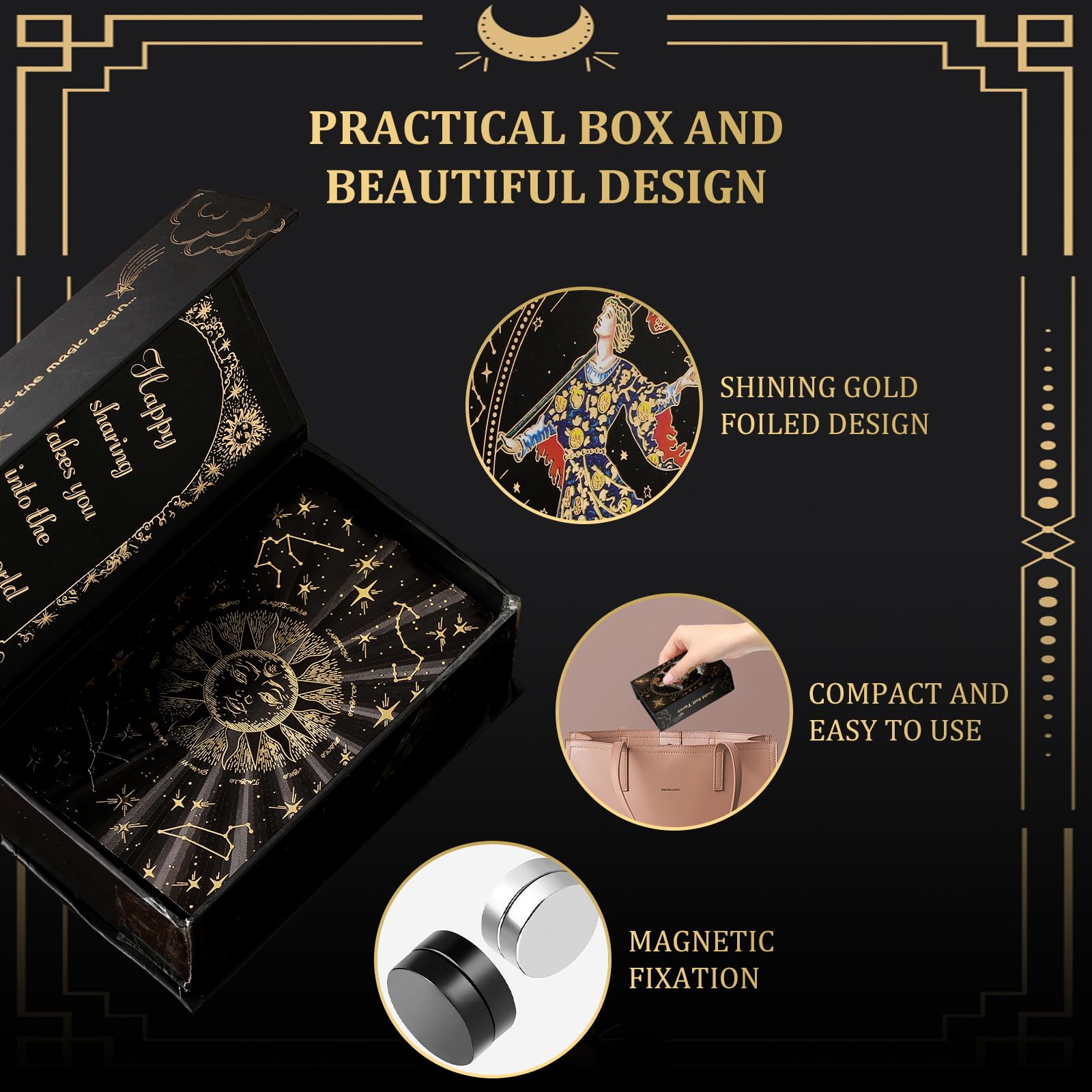 KIINO 78 Black Gold Tarot Cards with Guide Book Tarot Deck PVC Thick Tarot Cards for Beginners Tarot Durable Waterproof Wrinkle Resistant