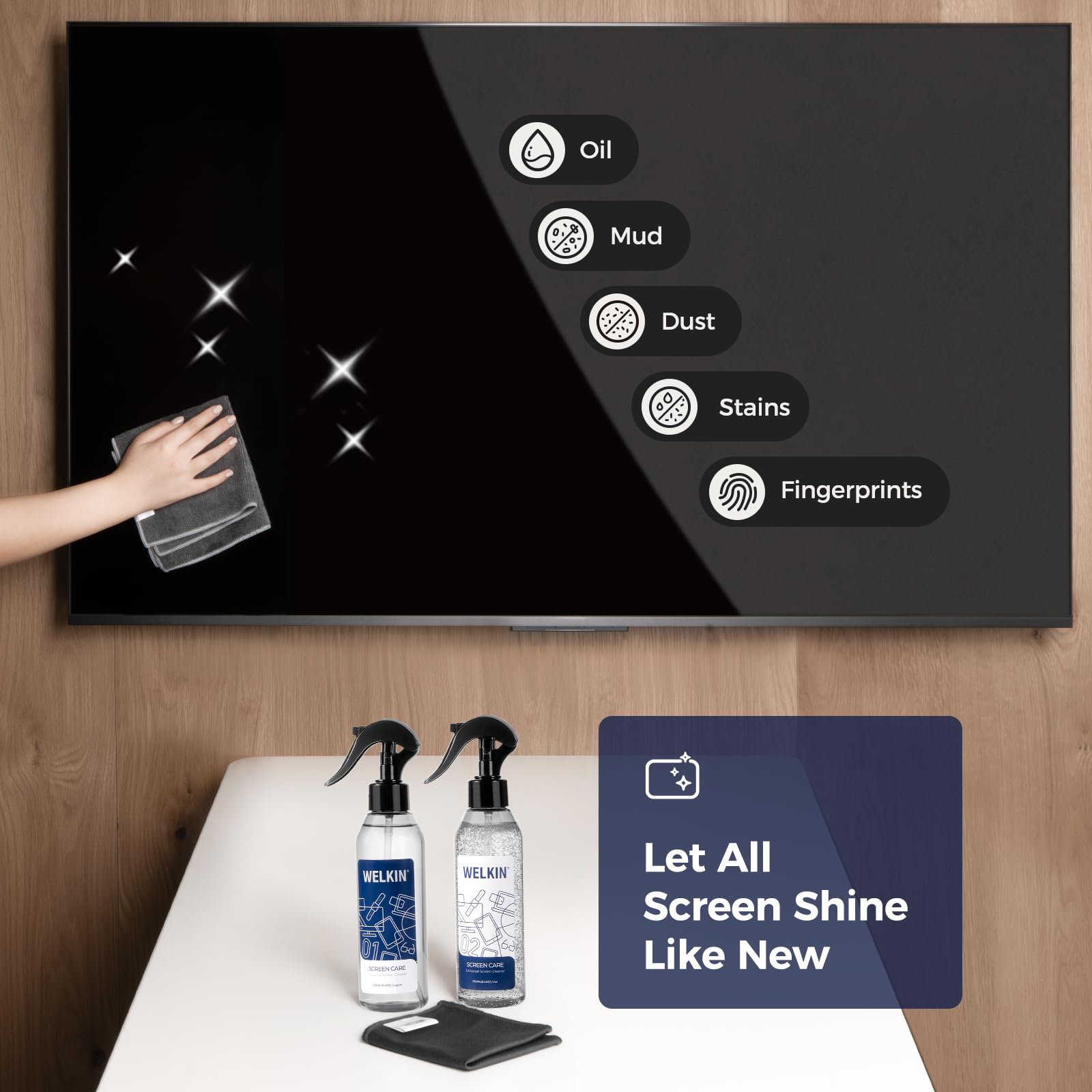 WELKIN Screen Cleaner Spray Kit(8.4 oz + 8.4 oz)- Cleaning Mist and Gel for TV, Laptop, Computer, Phone Touchscreen - 2 Sprayers,1 Microfiber Cloth & 1 Glass Wipe Included