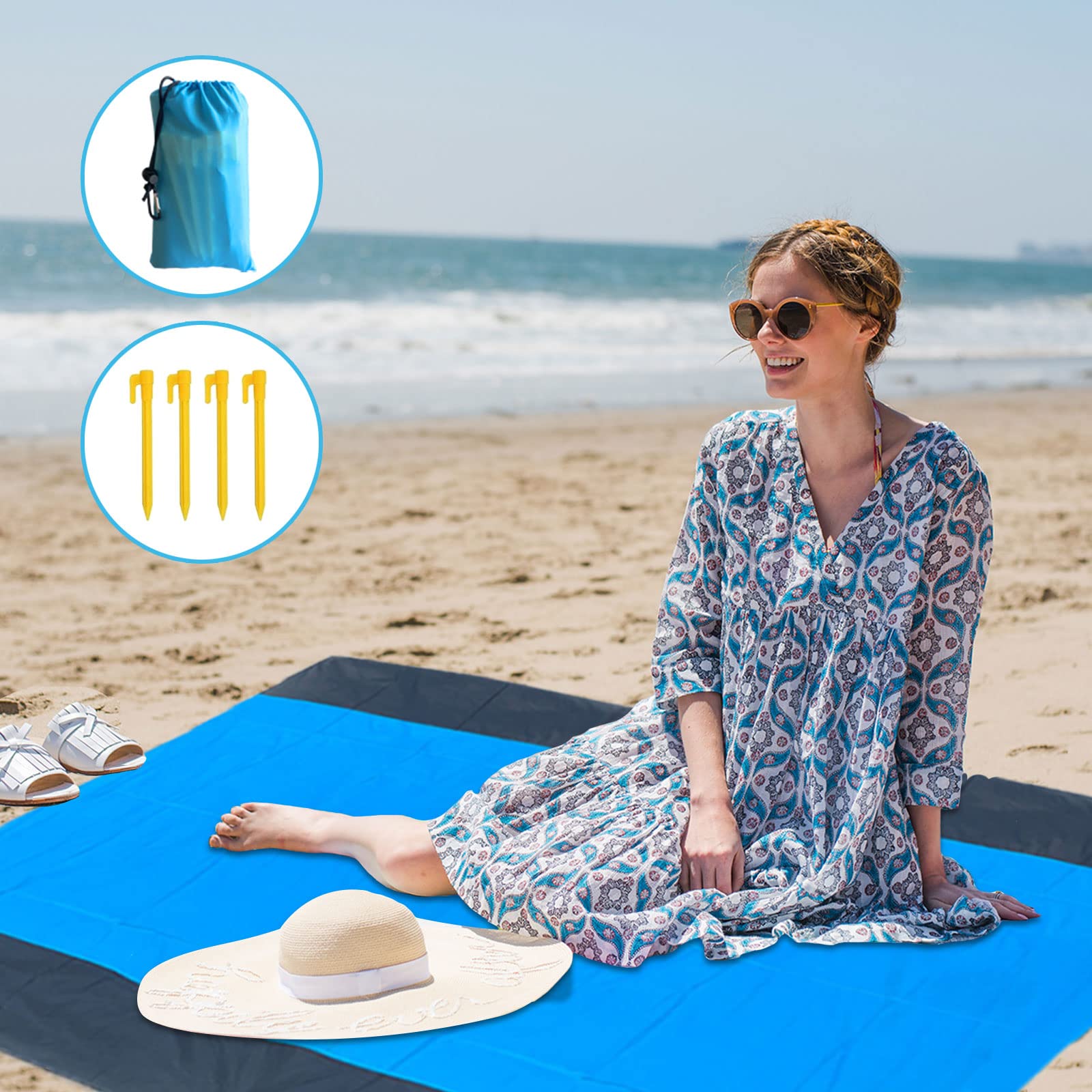 Beach Canopy Beach Tent Sun Shelter 11X11 FT Include Beach Blanket UPF50+ Sun Protection Windproof Ropes 4 Poles Carry Bag Easy to Set Up Extra Large for Outdoor Camping