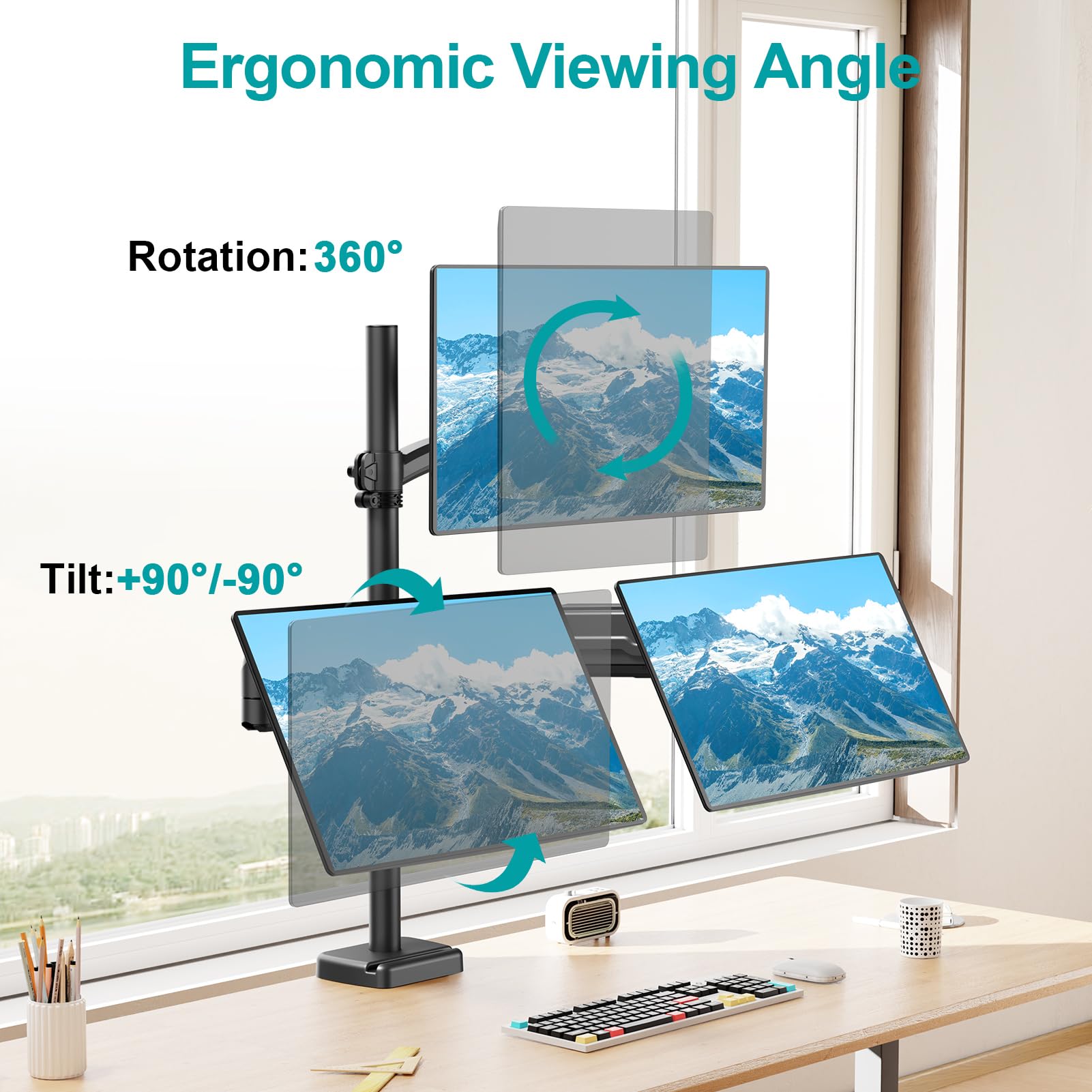 MOUNT PRO Triple Monitor Mount for Max 32" Computer Screen, Adjustable 3 Monitor Desk Mount, up to 17.6lbs Each, Gas Spring Monitor Arm with Tilt Swivel Rotation, VESA Mount 75x75/100x100mm